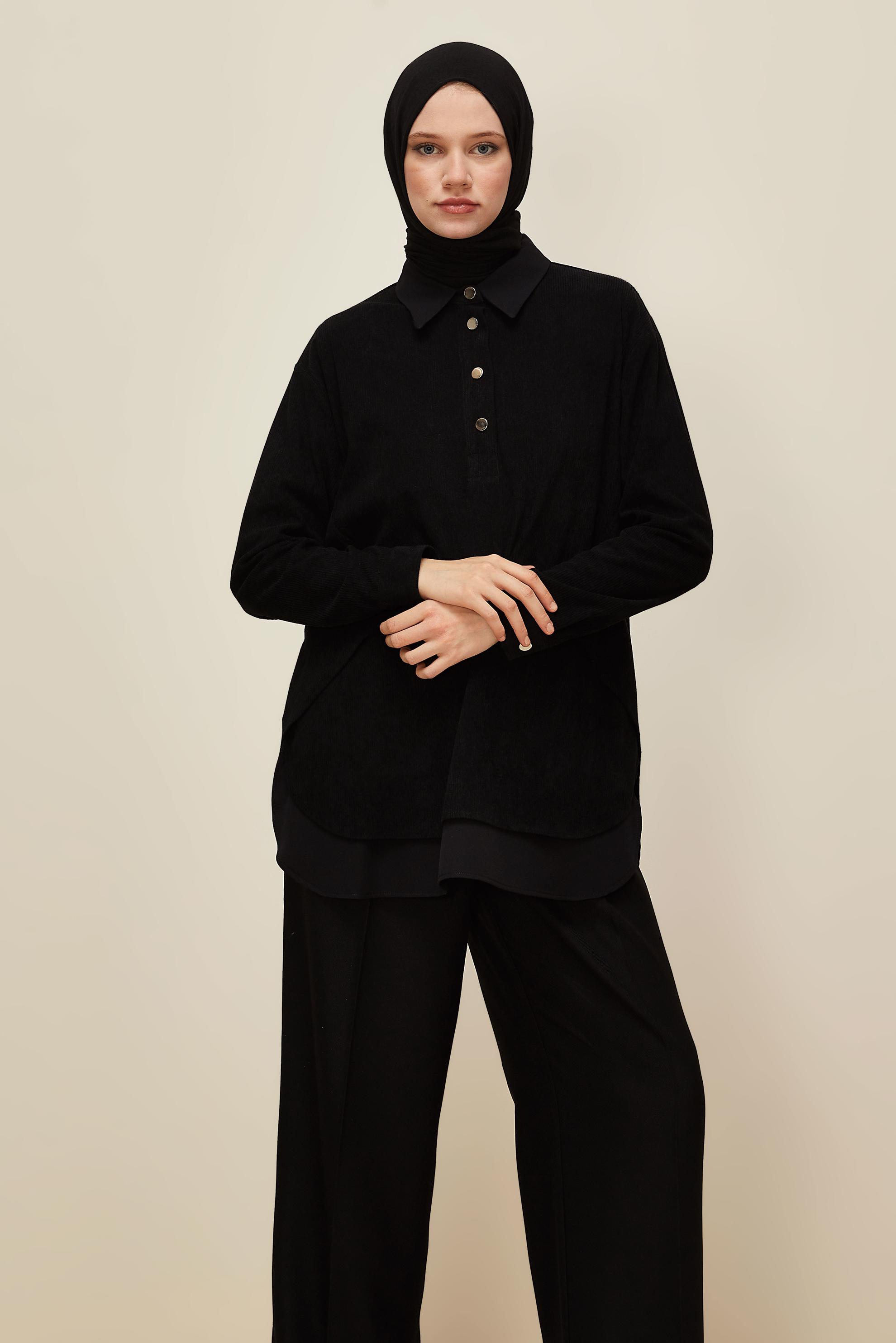 Tesettür giyim SİYAH KADİFE TUNİK 45986