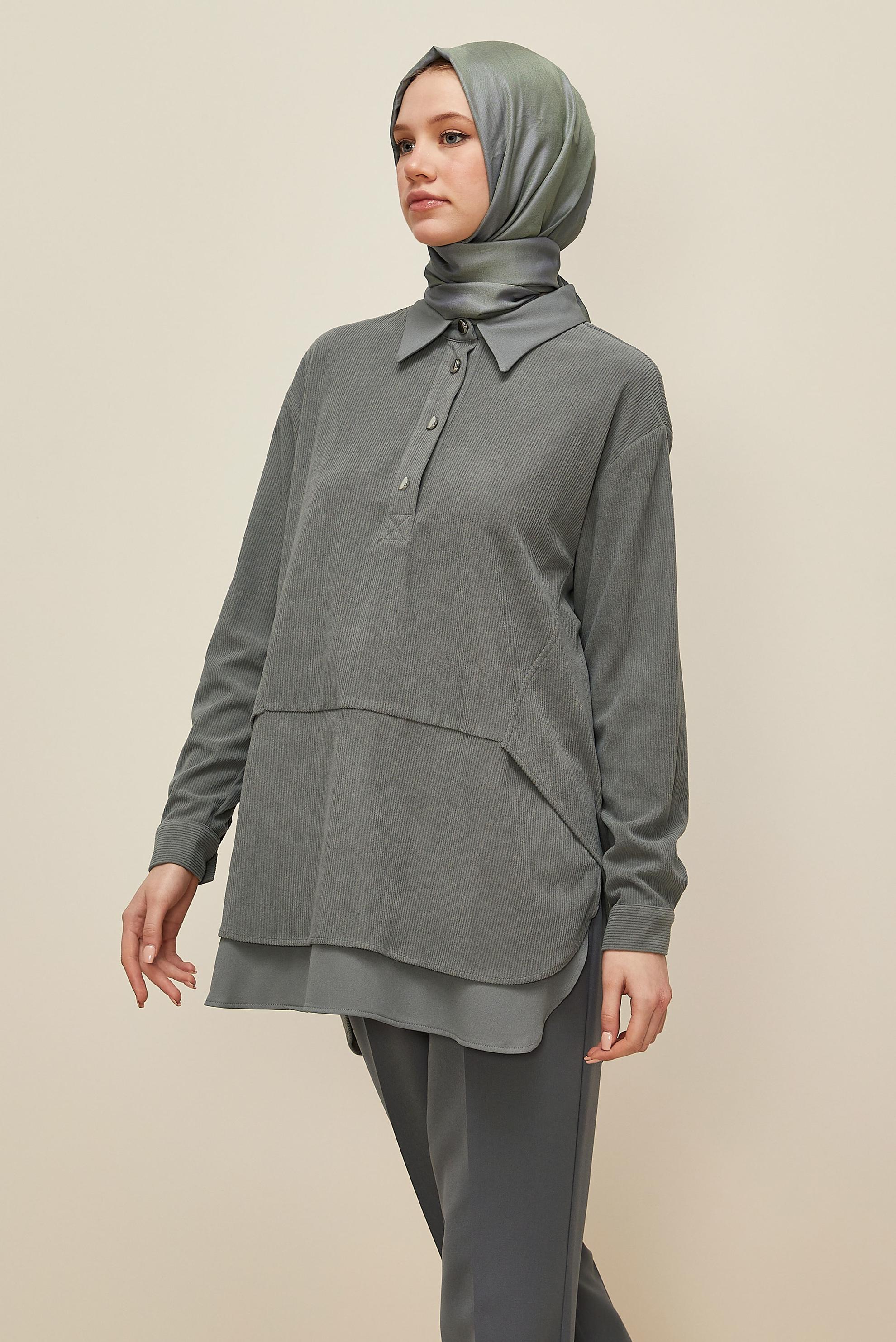 Tesettür giyim GRİ 45986 8693 TUNİK 38-44 TEK36 ÇİFT40