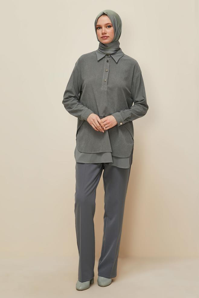 Tesettür giyim GRİ 45986 8693 TUNİK 38-44 TEK36 ÇİFT40 - ALVİNA