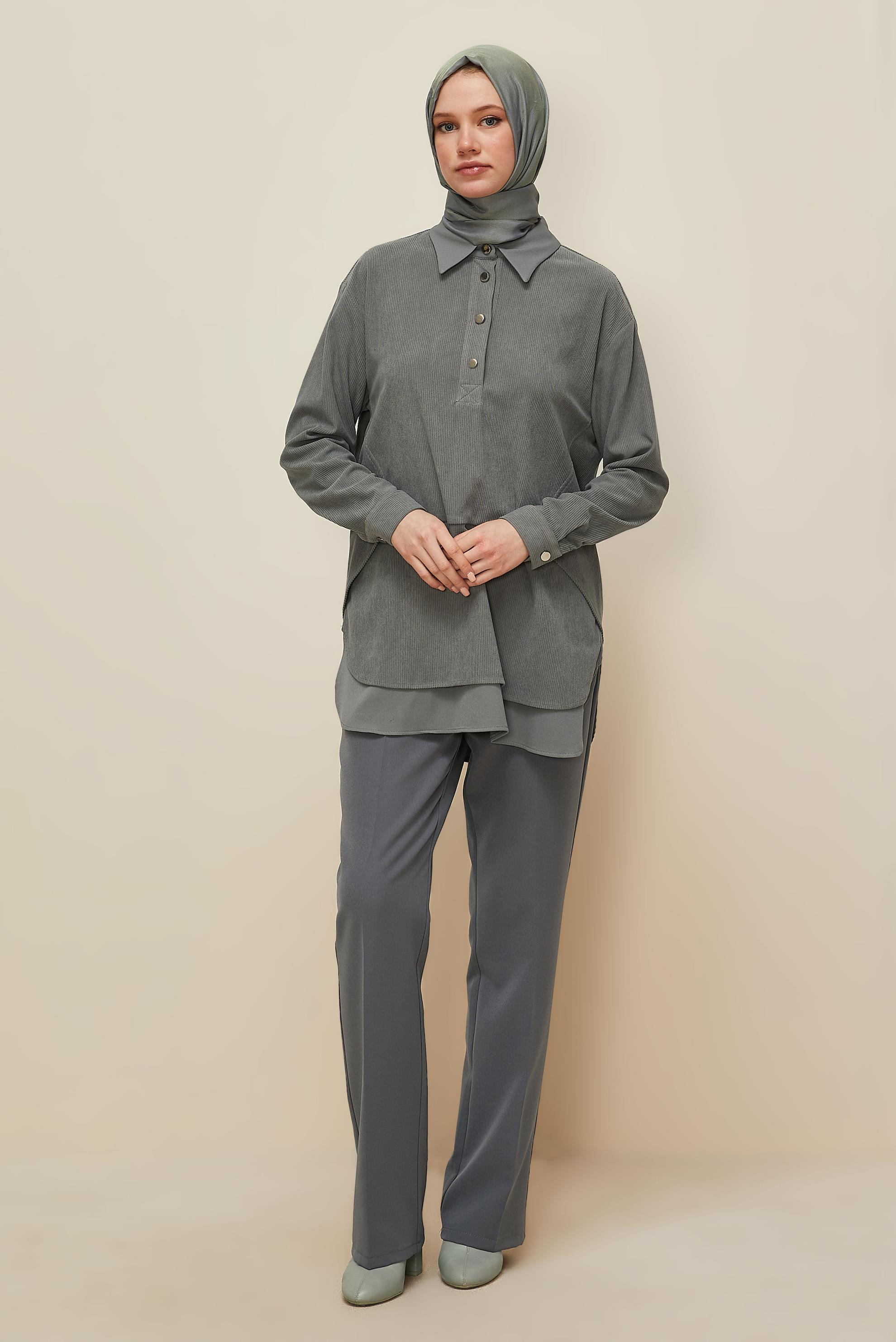 Tesettür giyim GRİ 45986 8693 TUNİK 38-44 TEK36 ÇİFT40