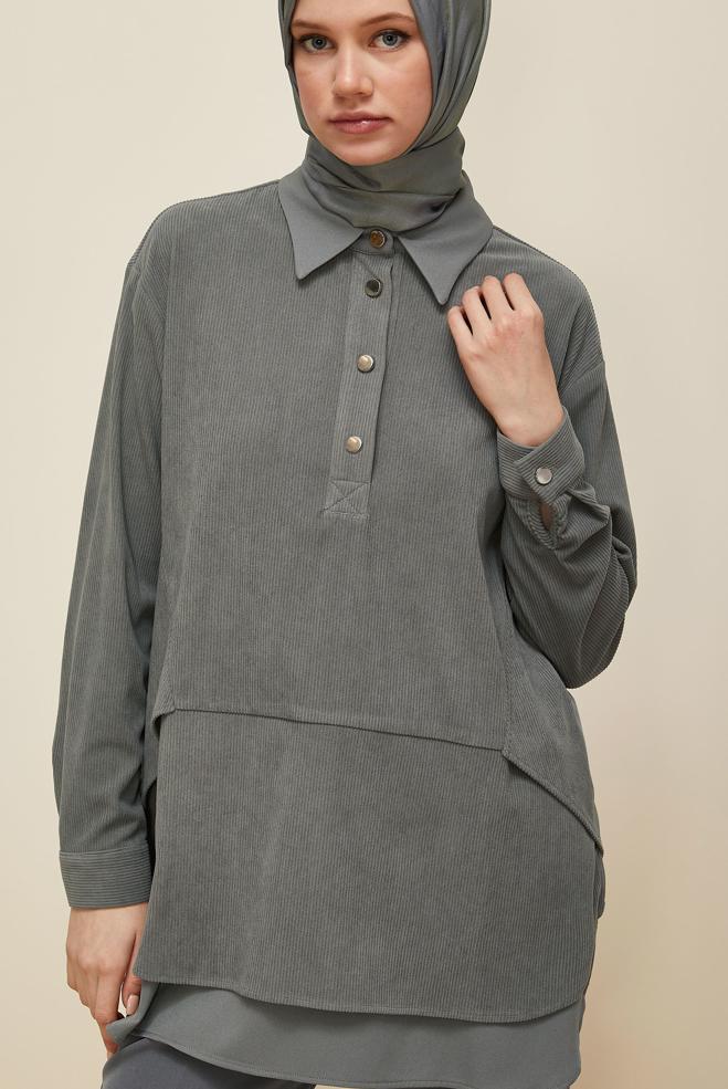 Tesettür giyim GRİ 45986 8693 TUNİK 38-44 TEK36 ÇİFT40 - ALVİNA