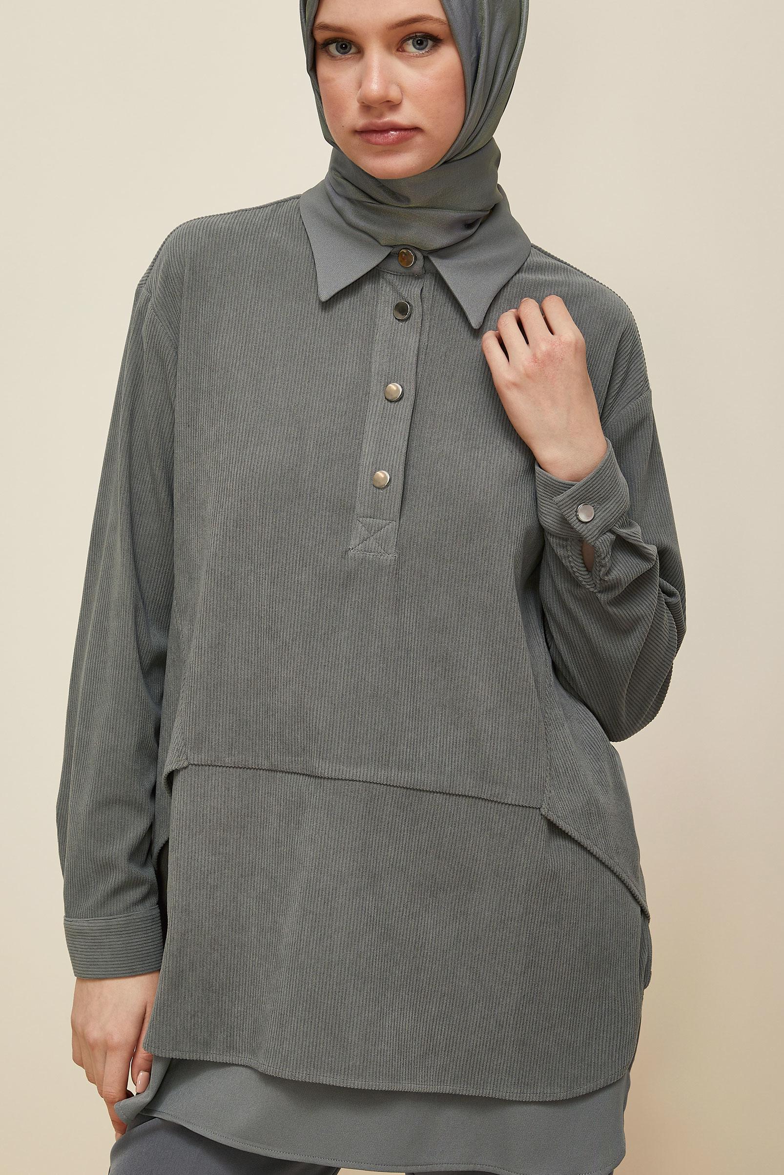 Tesettür giyim GRİ 45986 8693 TUNİK 38-44 TEK36 ÇİFT40