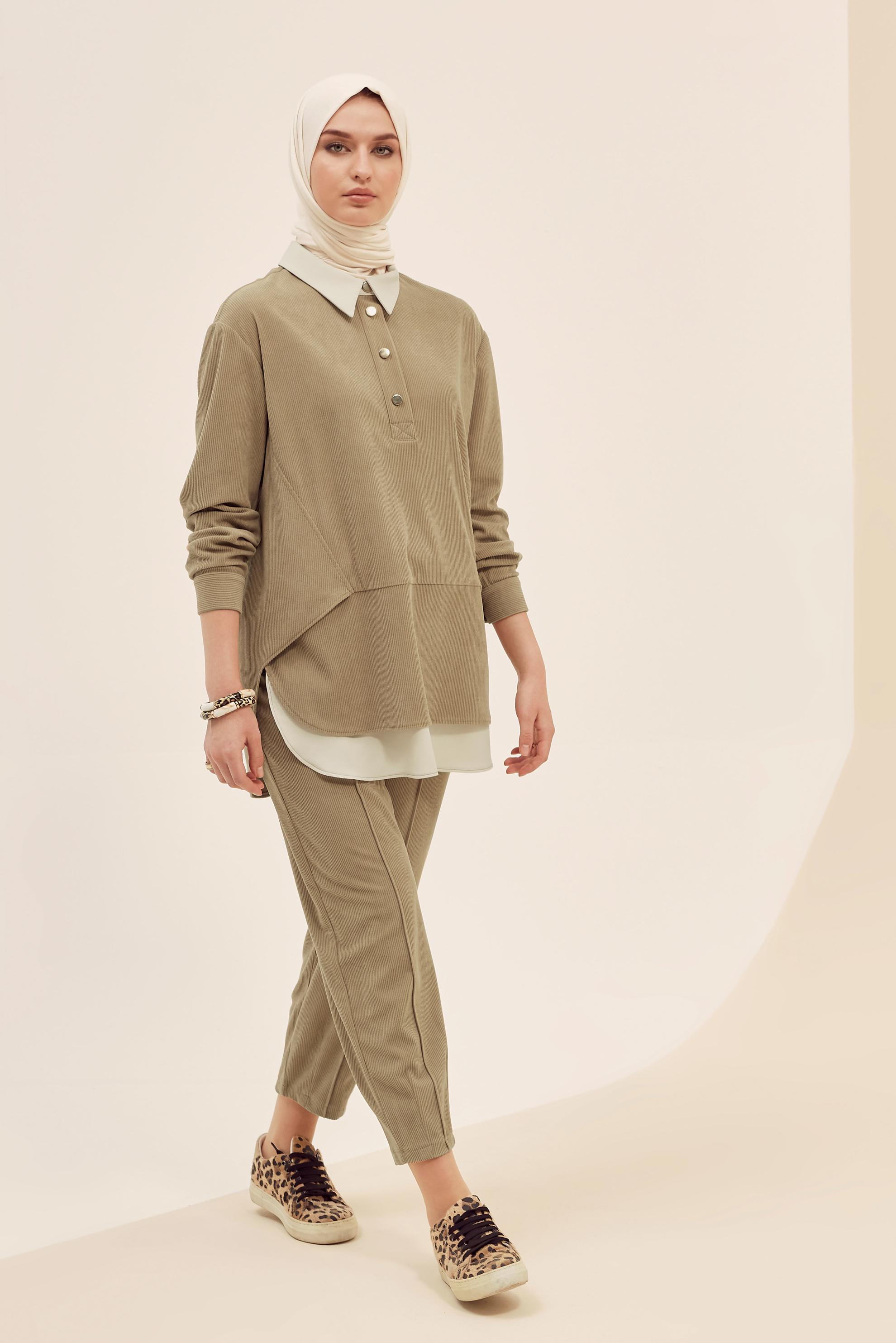 Tesettür giyim KAHVE KADİFE TUNİK 45986