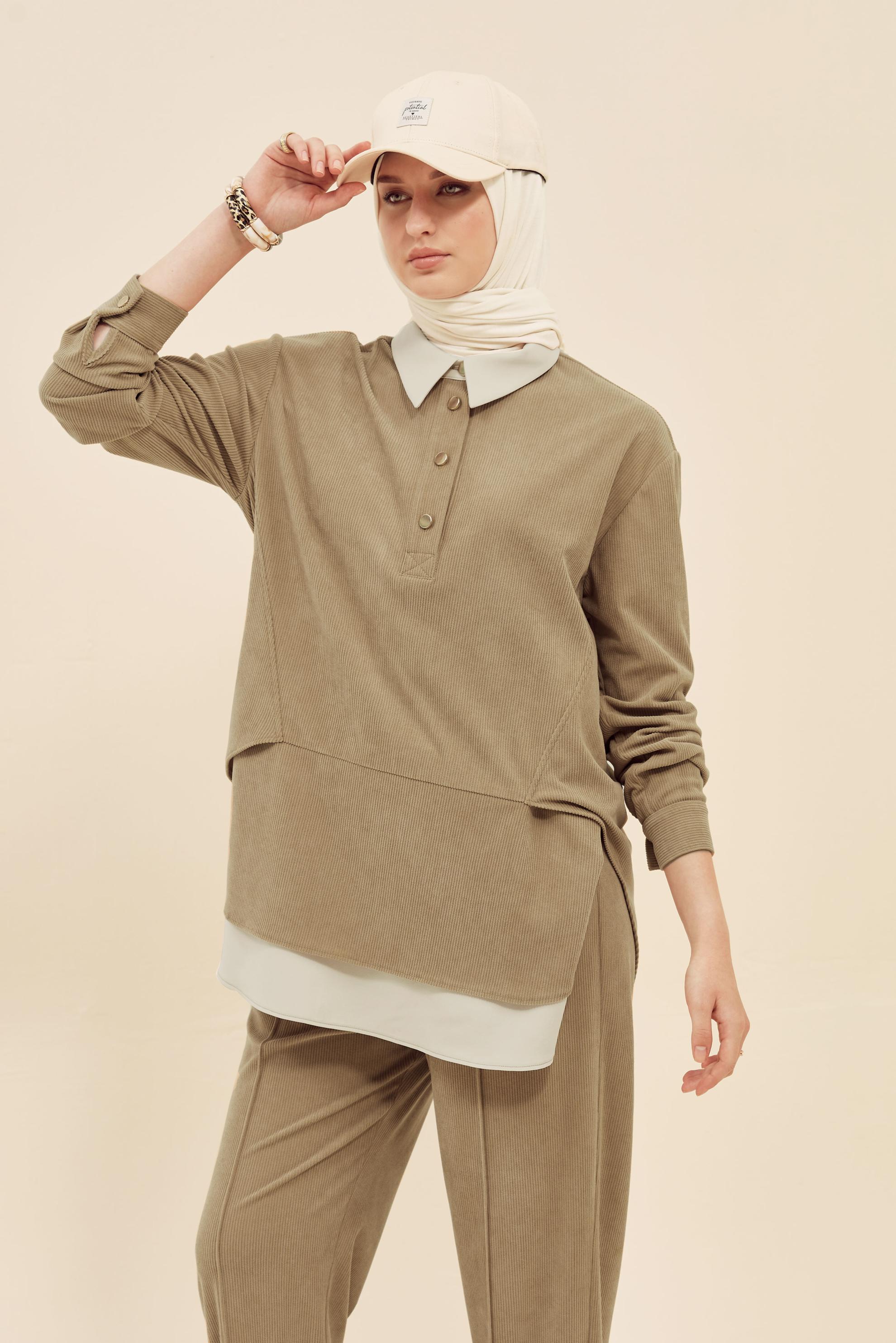 Tesettür giyim KAHVE KADİFE TUNİK 45986