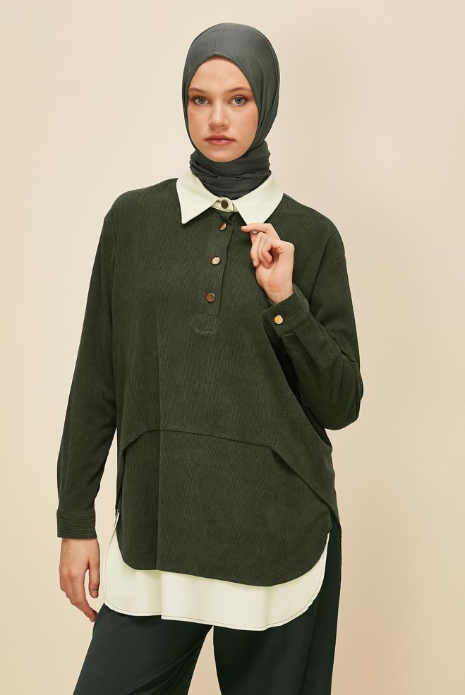 Vêtements hijab  TUNIQUE EN VELOURS 45986 - ALVİNA