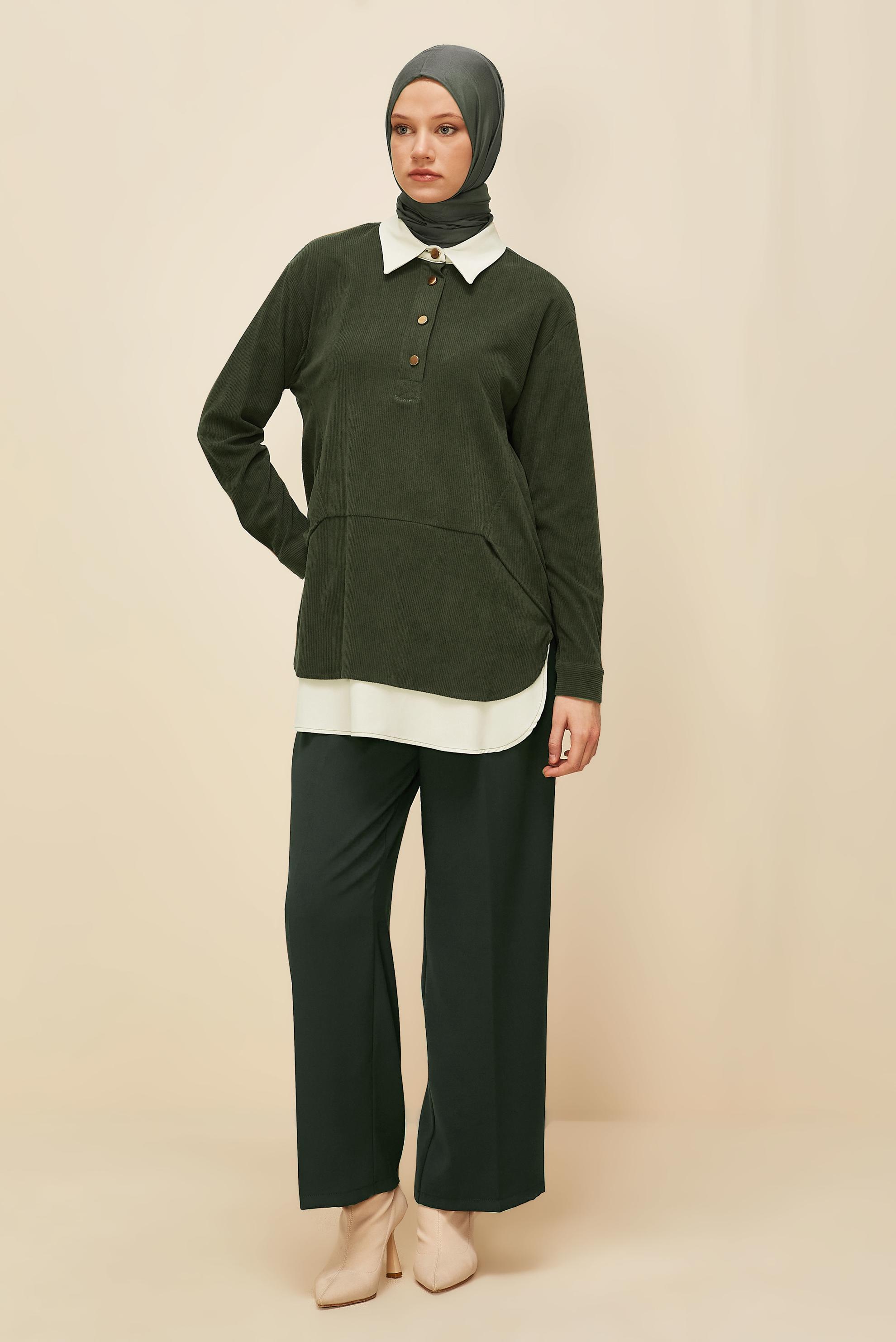 Vêtements hijab KAKI TUNIQUE EN VELOURS 45986