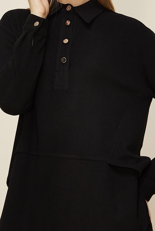 Hijab clothing BLACK SHIRT COLLAR TUNIC 45986-1 - ALVİNA