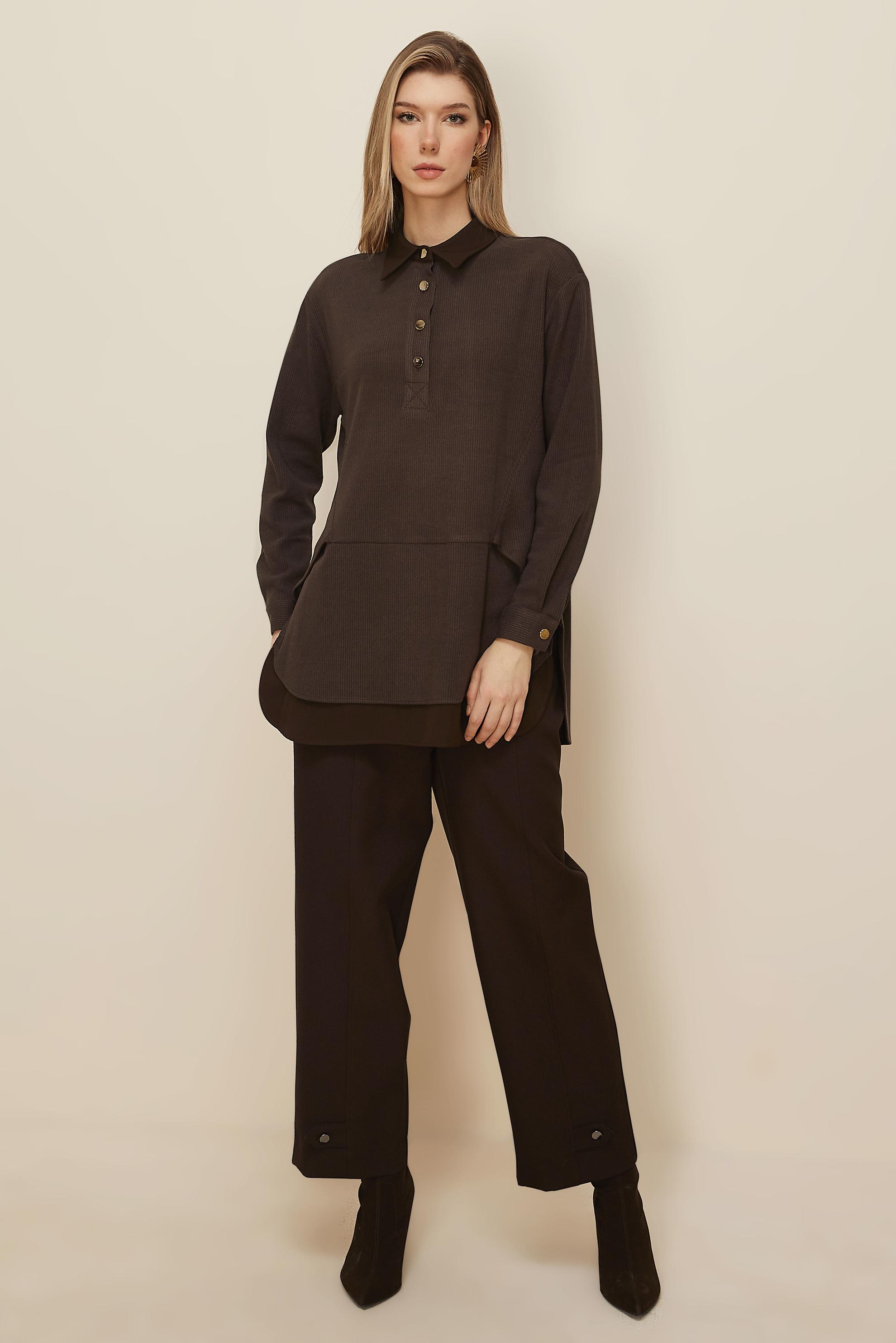 Hijab clothing BROWN SHIRT COLLAR TUNIC 45986-1