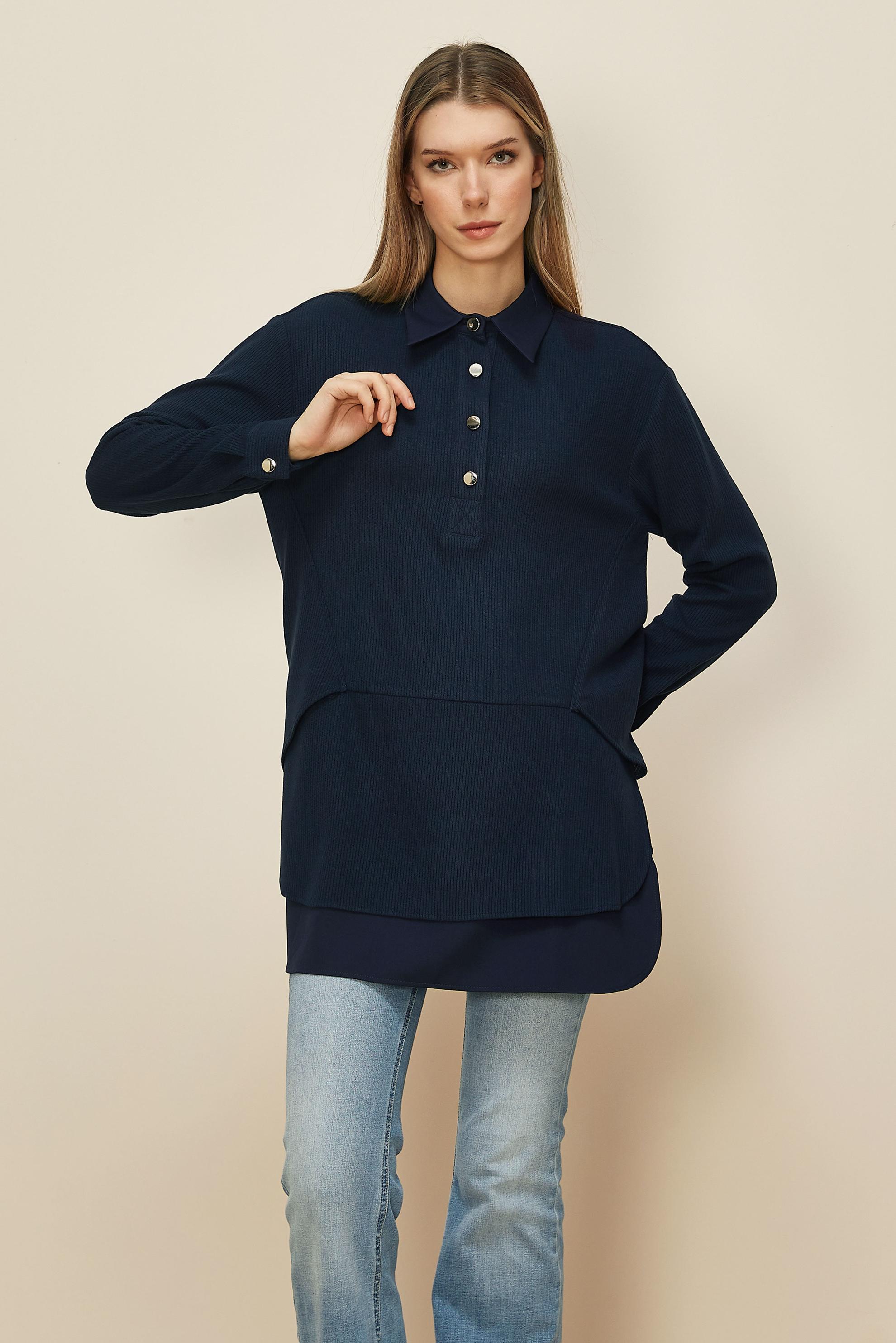 Hijab clothing NAVY BLUE SHIRT COLLAR TUNIC 45986-1