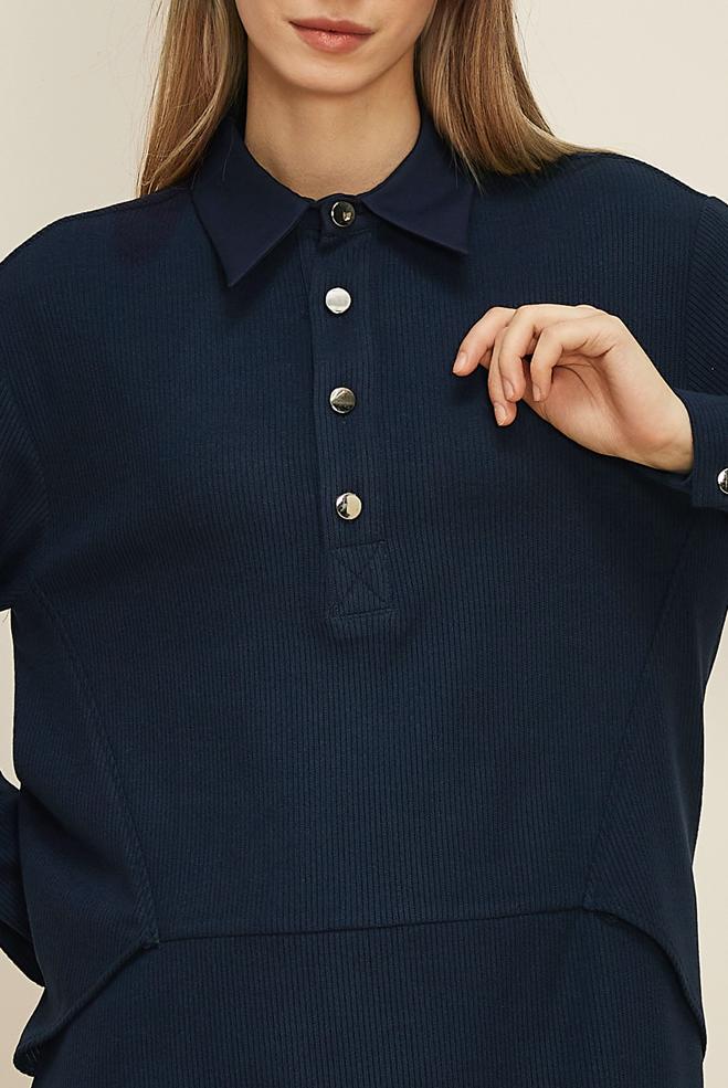 Hijab clothing NAVY BLUE SHIRT COLLAR TUNIC 45986-1 - ALVİNA