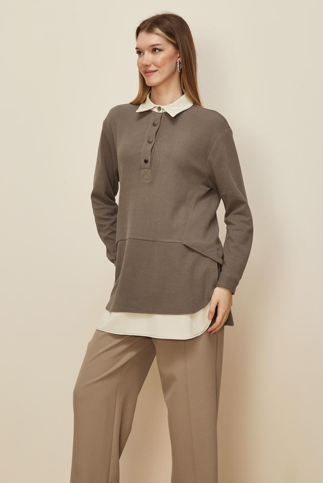 Hijab clothing MINK SHIRT COLLAR TUNIC 45986-1 - ALVİNA