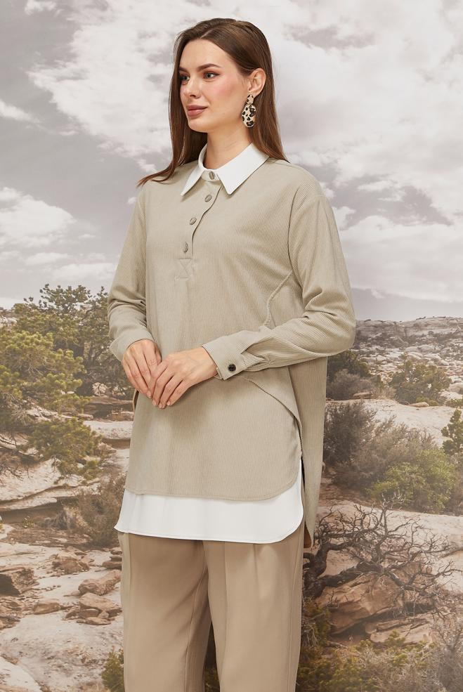 Tesettür giyim BEJ 45986 8693 TUNİK 36-42 - ALVİNA