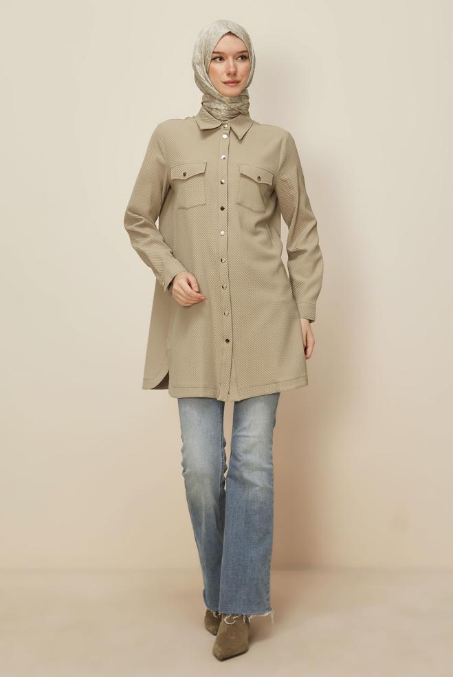 Tesettür giyim BEJ 45987 17707 TUNİK 38-44 - ALVİNA