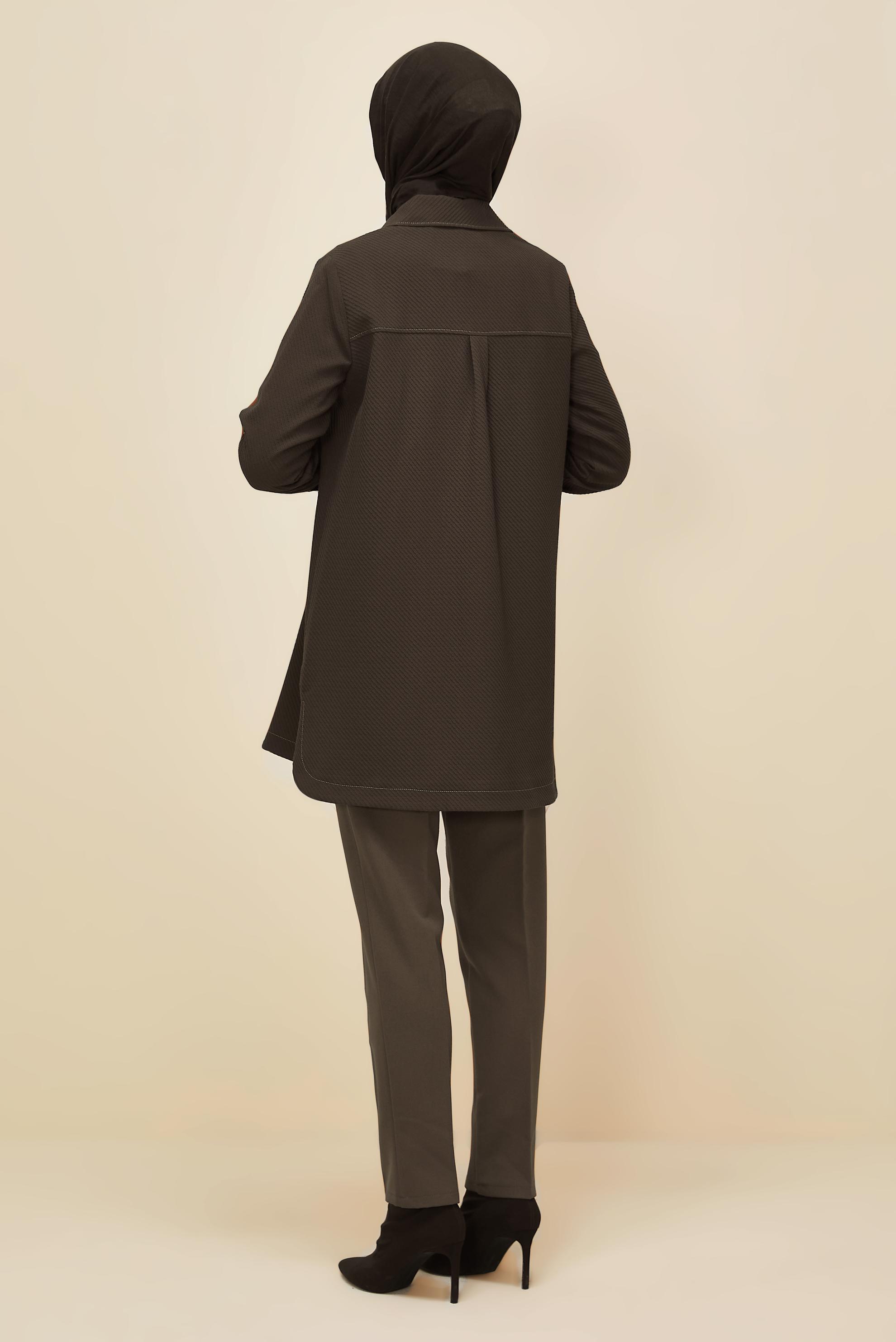 Tesettür giyim KAHVE GÖMLEK YAKALI TUNİK 45987