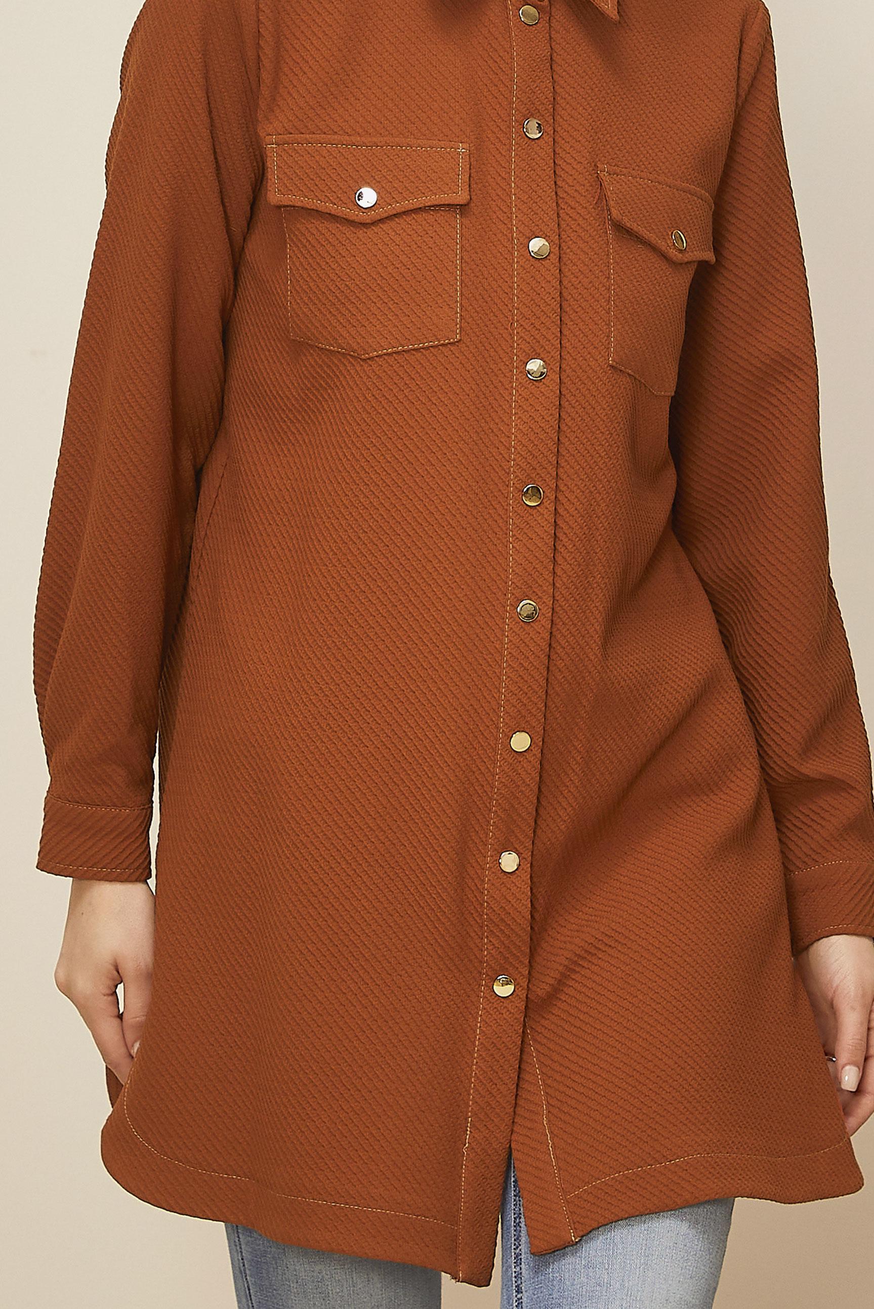 Tesettür giyim TURUNCU GÖMLEK YAKALI TUNİK 45987