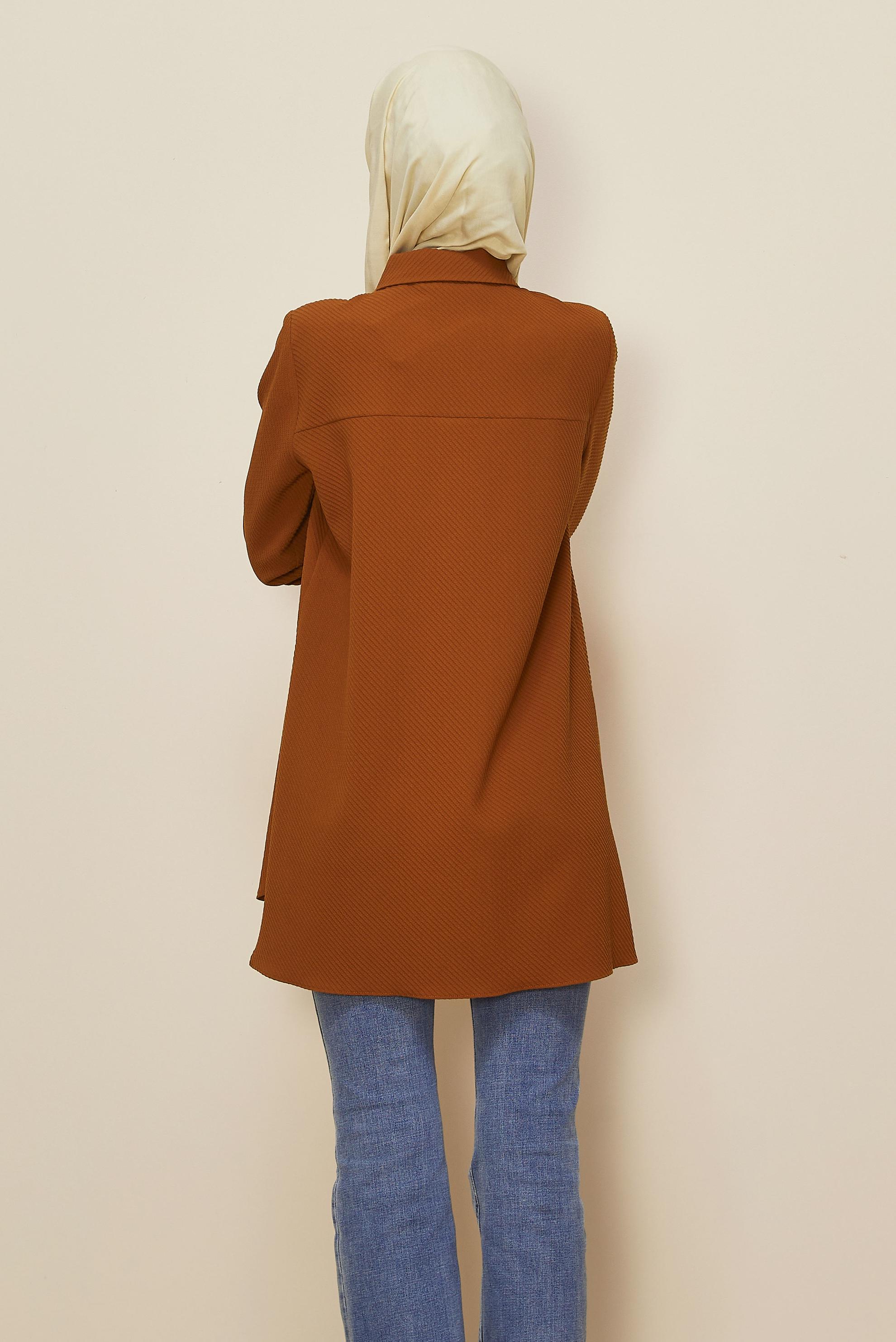 Tesettür giyim TURUNCU GÖMLEK YAKALI TUNİK 45987