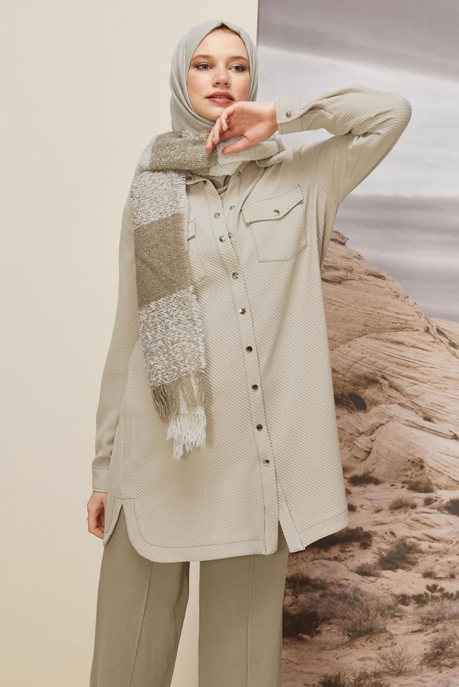 Vêtements hijab  TUNIQUE AVEC COL CHEMISE 45987 - ALVİNA