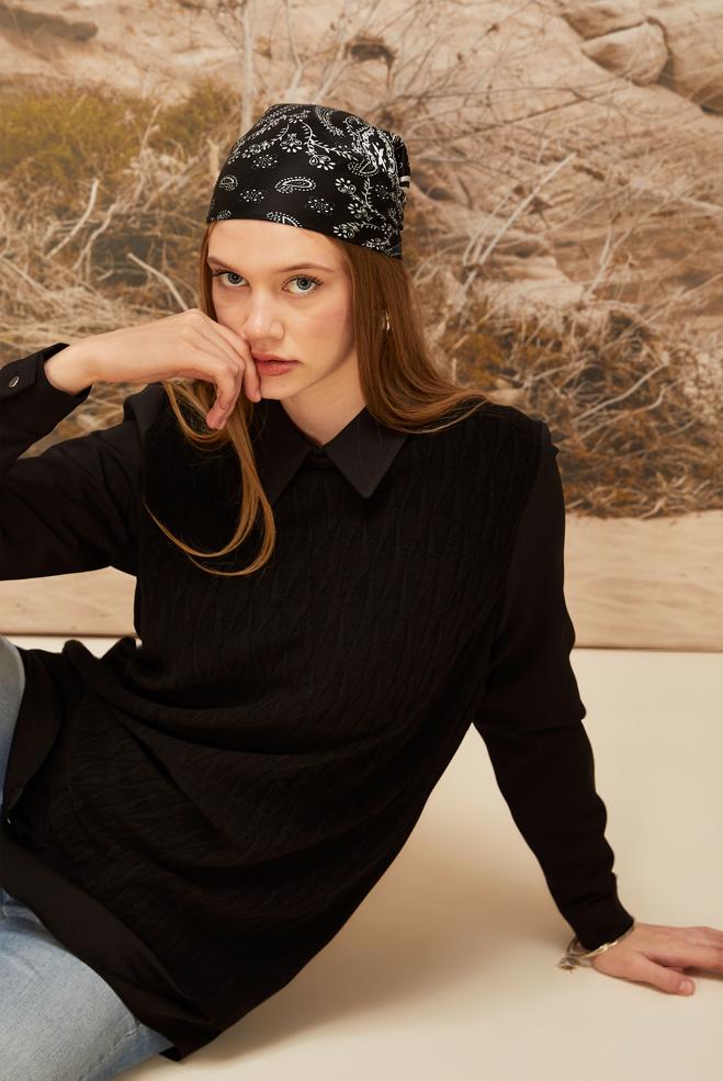 Hijab clothing BLACK SHIRT COLLAR TUNIC 45992 - ALVİNA