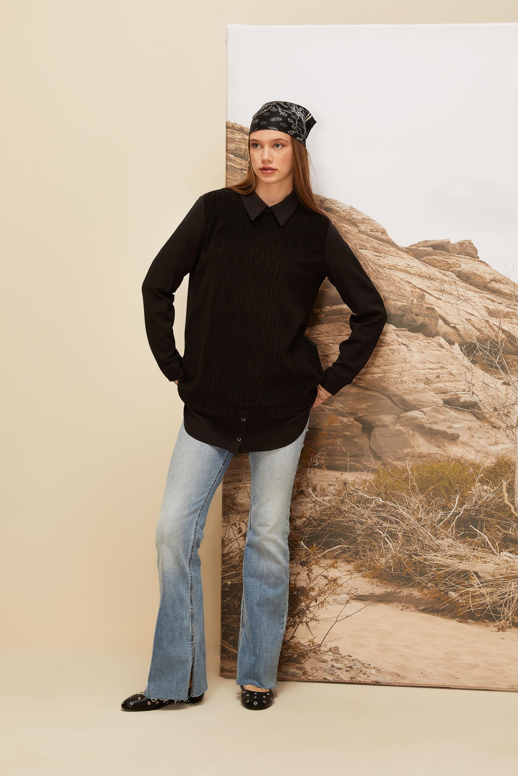 Hijab clothing BLACK SHIRT COLLAR TUNIC 45992