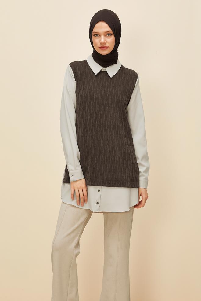 Vêtements hijab  TUNIQUE COL CHEMISE 45992 - ALVİNA