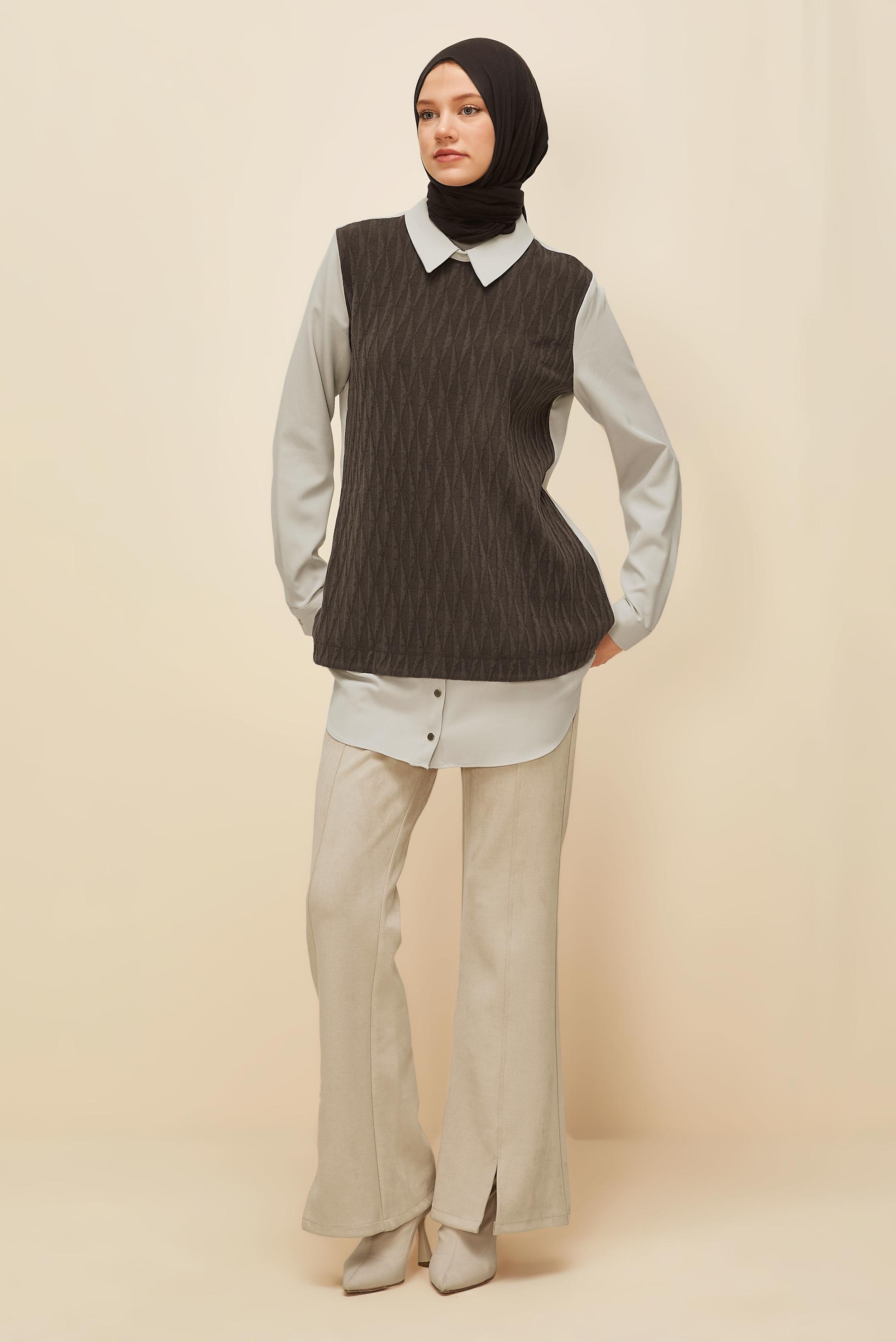 Vêtements hijab BRUN TUNIQUE COL CHEMISE 45992