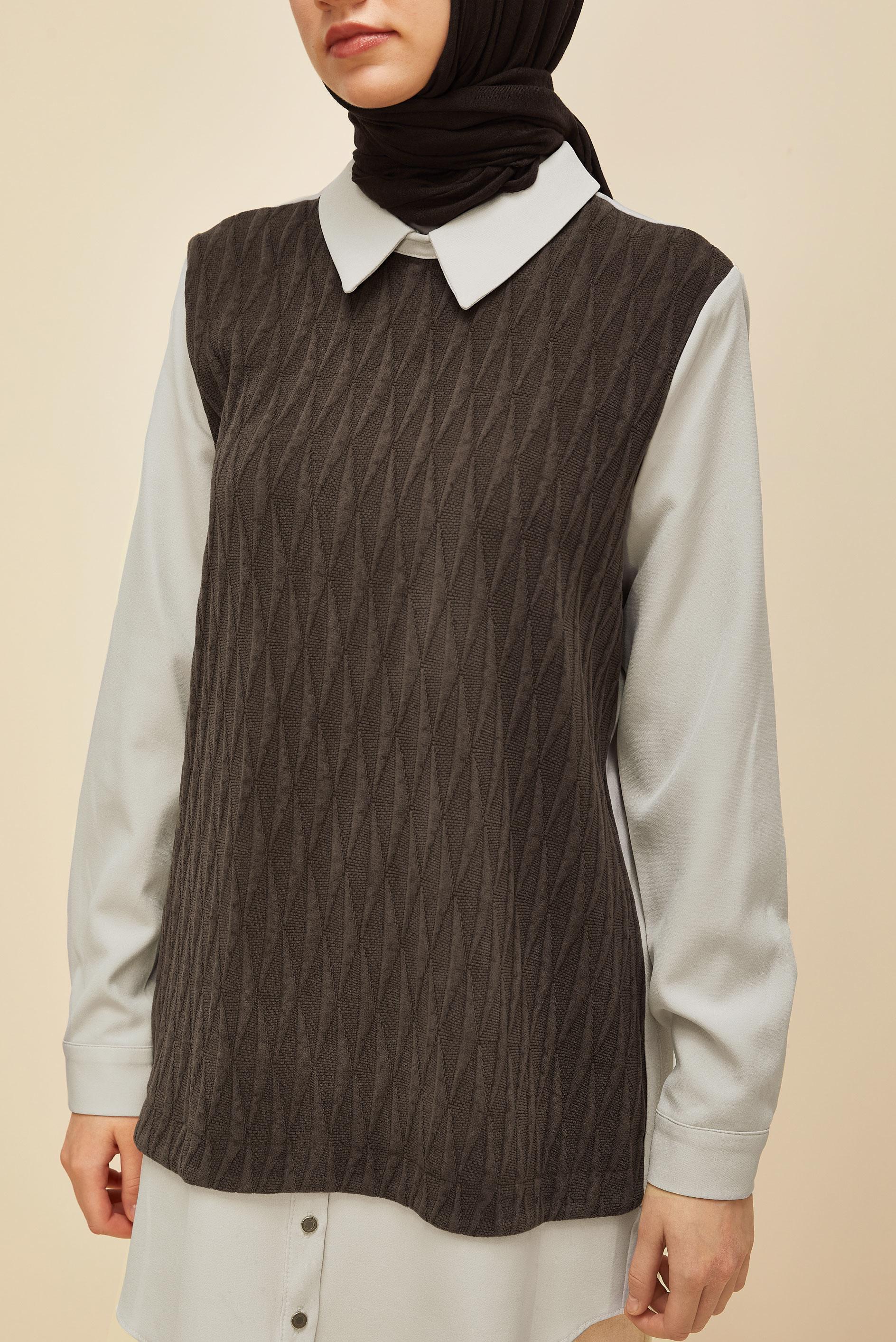 Vêtements hijab BRUN TUNIQUE COL CHEMISE 45992