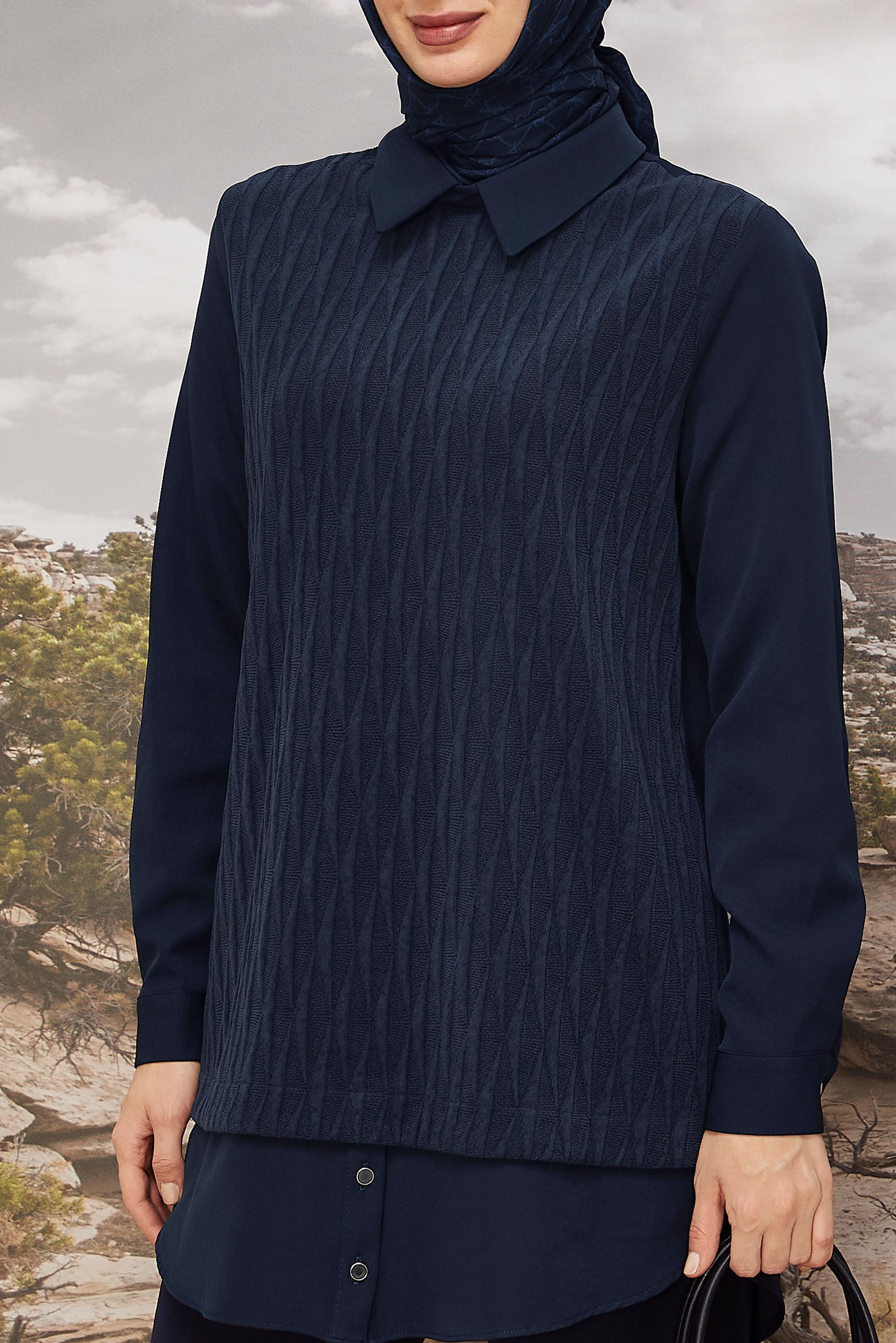 Hijab clothing NAVY BLUE SHIRT COLLAR TUNIC 45992