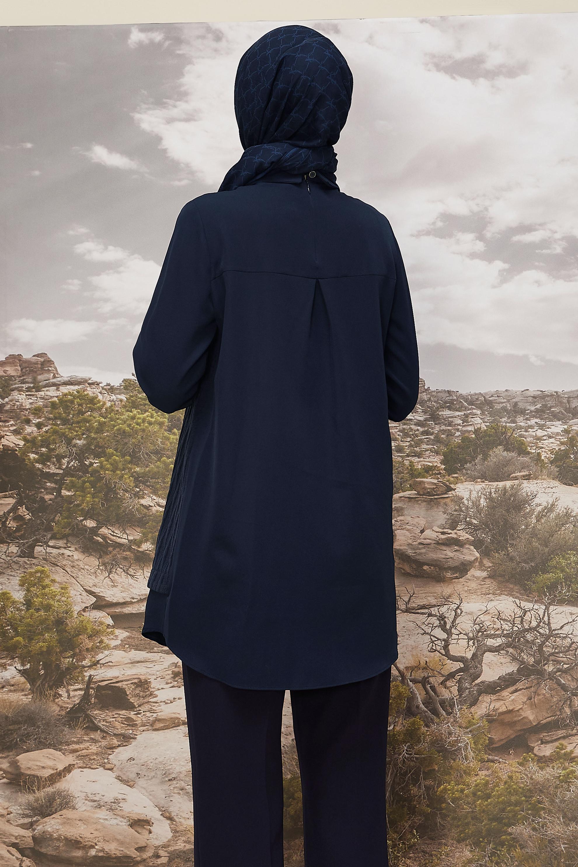 Hijab clothing NAVY BLUE SHIRT COLLAR TUNIC 45992