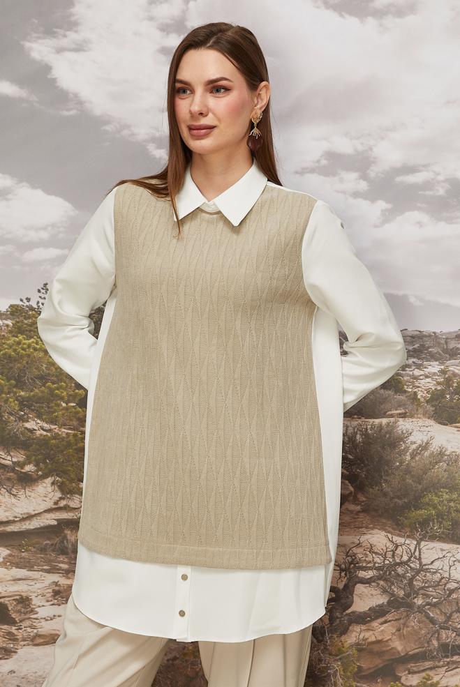 Tesettür giyim EKRU 45992 8701 TUNİK 38-44 TEK40 - ALVİNA