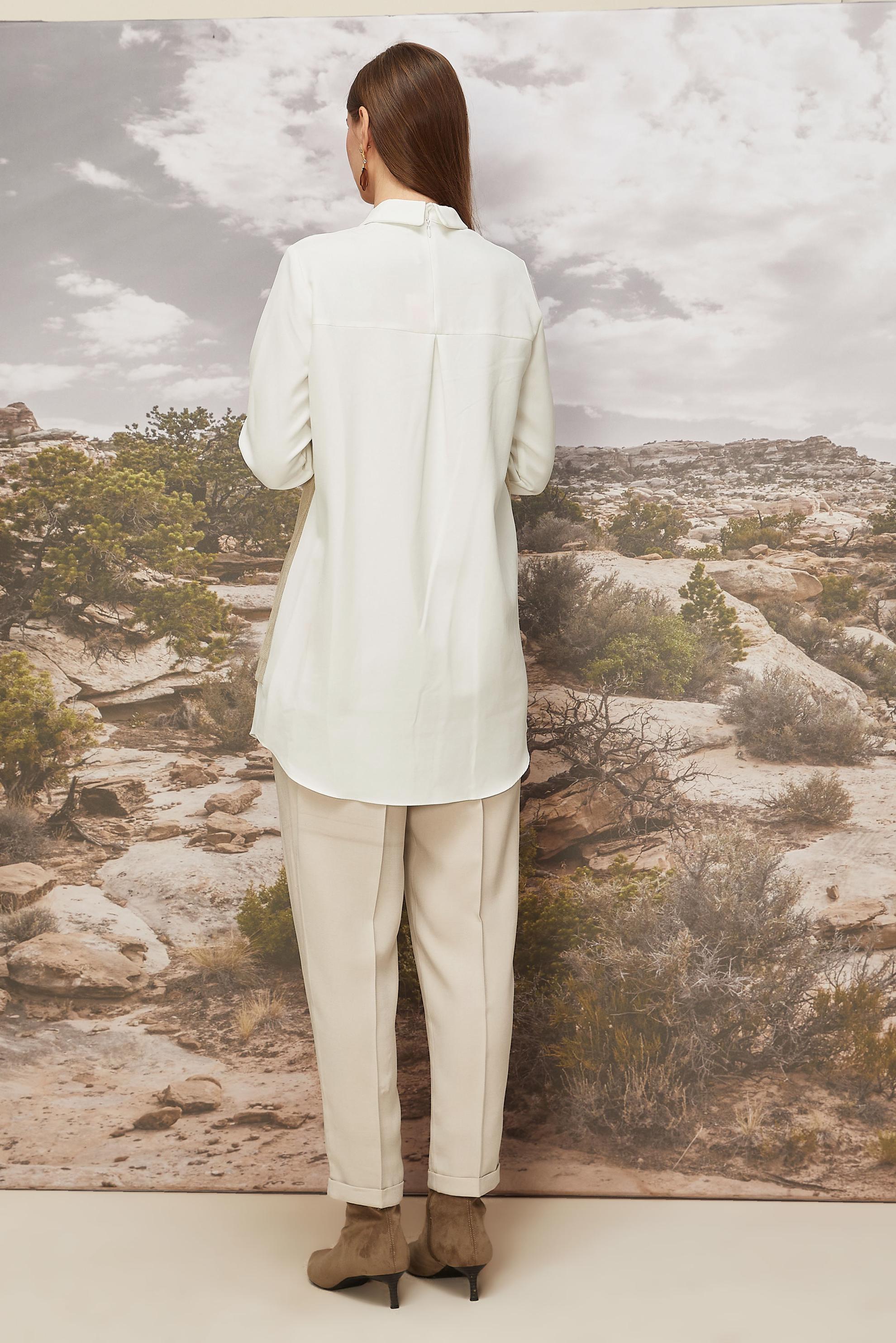 Tesettür giyim EKRU GÖMLEK YAKA TUNİK 45992