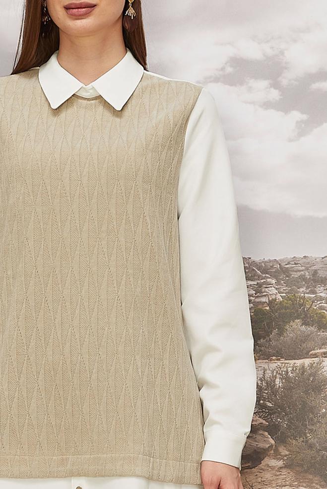 Tesettür giyim EKRU 45992 8701 TUNİK 38-44 TEK40 - ALVİNA