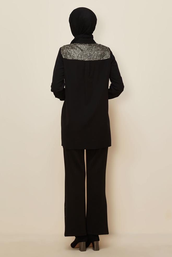 Tesettür giyim SİYAH GÖMLEK YAKA TUNİK 45993 - ALVİNA