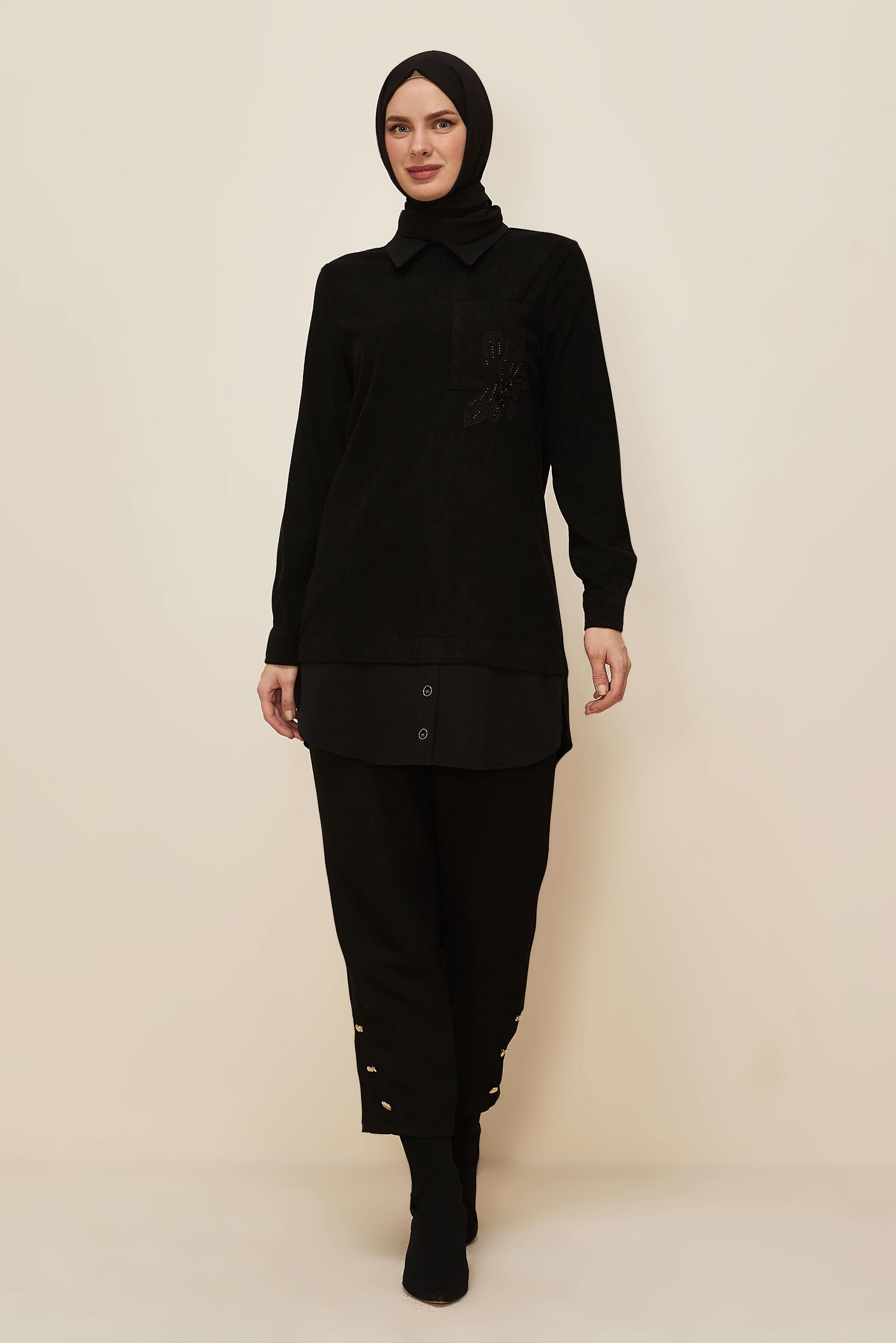 Hijab clothing BLACK SHIRT COLLAR TUNIC 46006