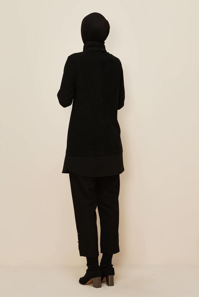 Hijab clothing BLACK SHIRT COLLAR TUNIC 46006 - ALVİNA