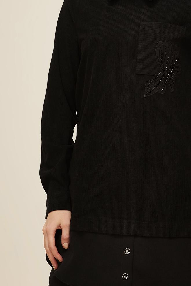 Tesettür giyim SİYAH GÖMLEK GARNİLİ TUNİK 46006 - ALVİNA