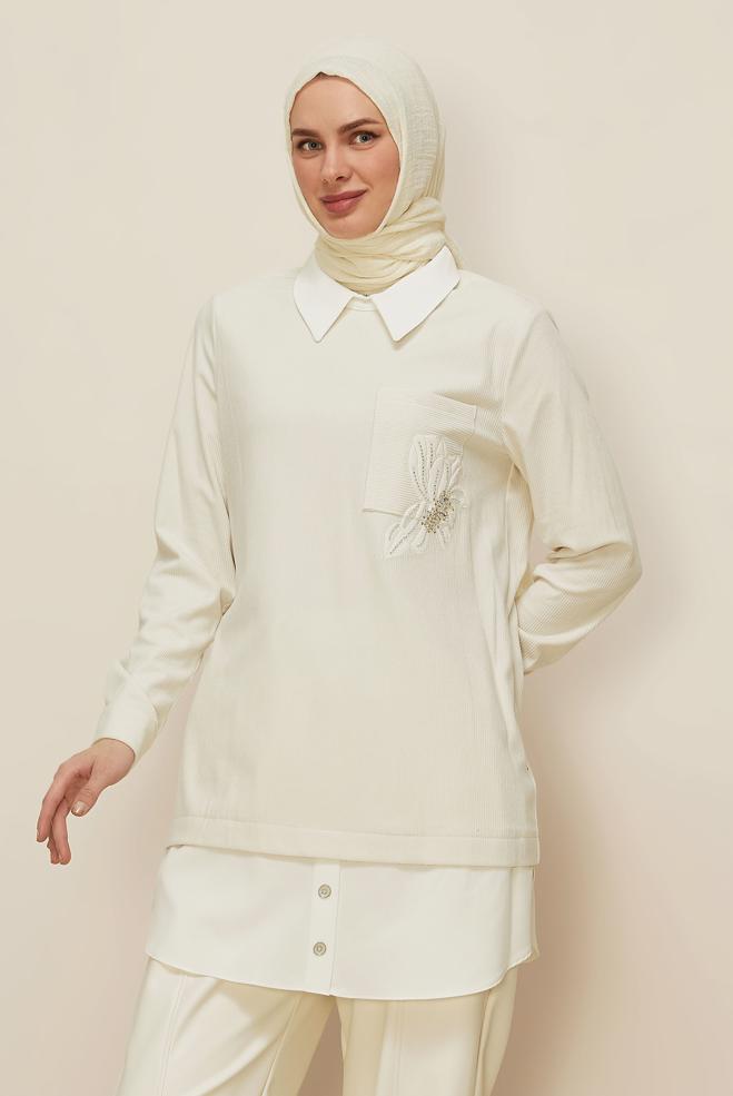 Hijab clothing WHITE SHIRT COLLAR TUNIC 46006 - ALVİNA