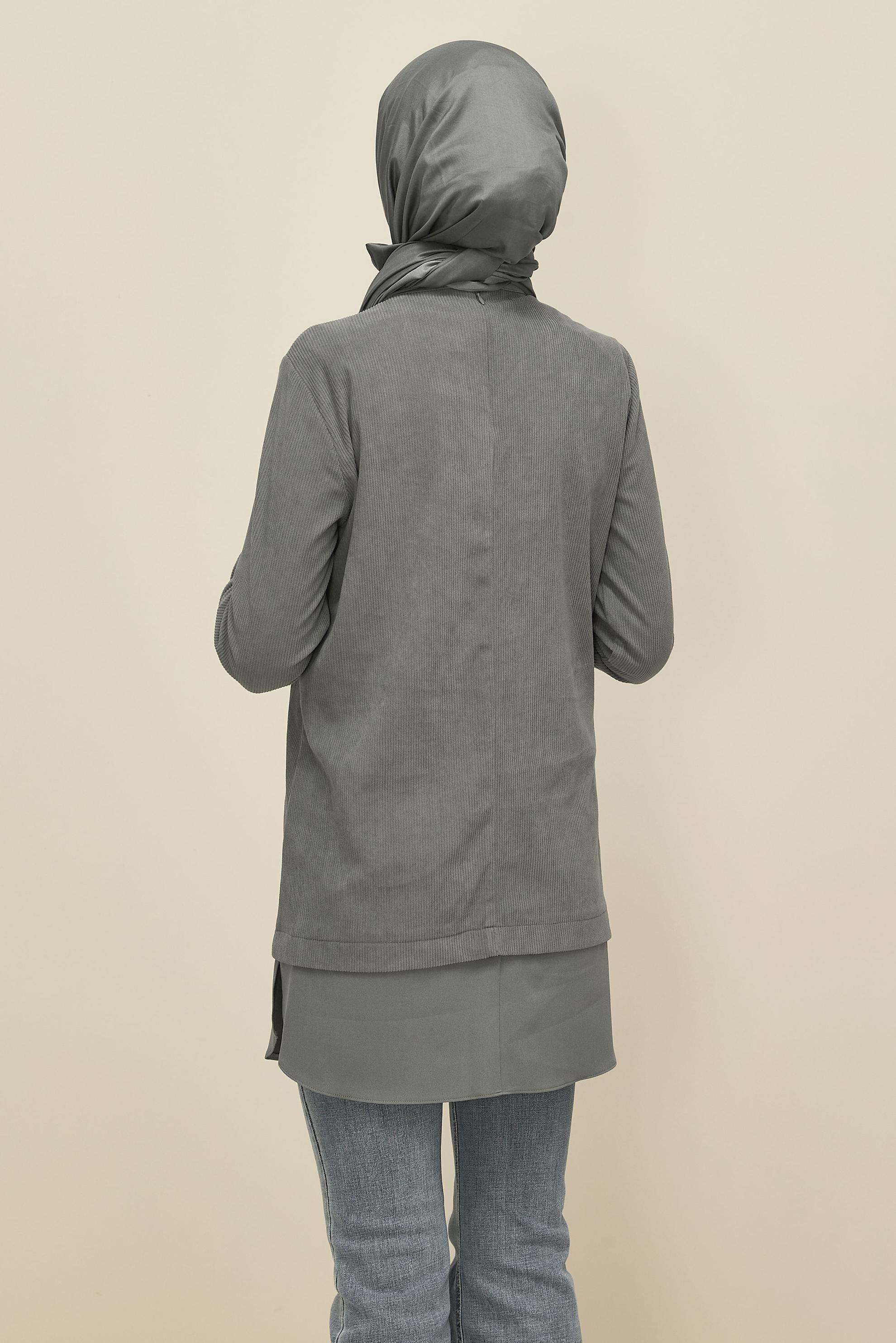 Tesettür giyim GRİ GÖMLEK GARNİLİ TUNİK 46006