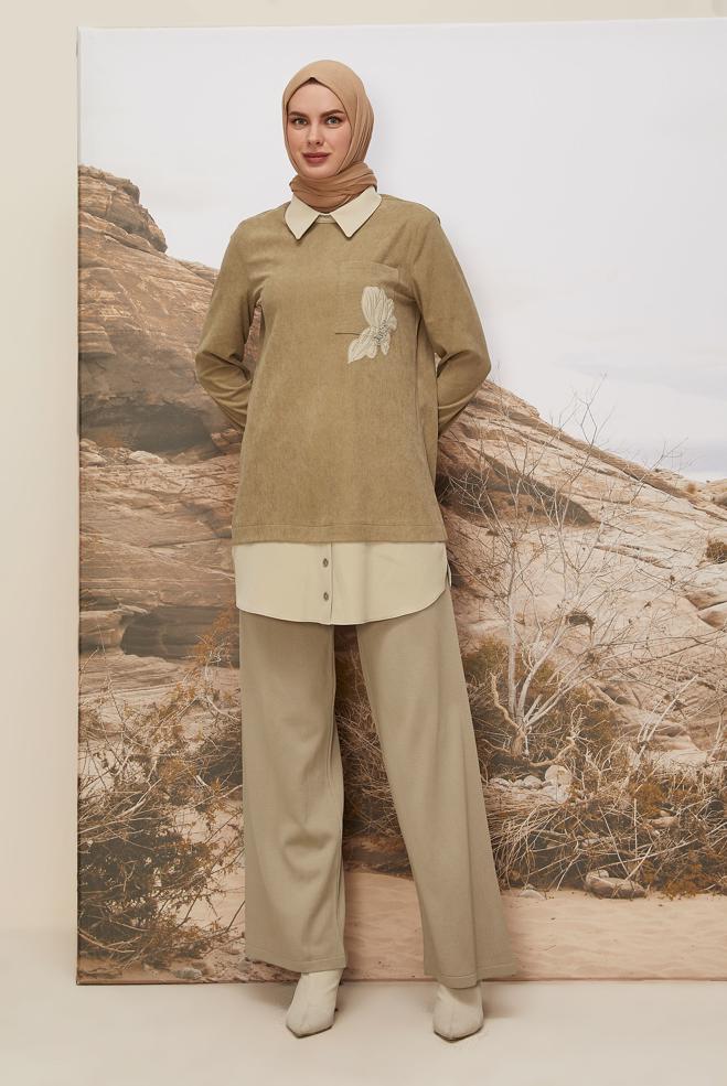 Hijab clothing BROWN SHIRT COLLAR TUNIC 46006 - ALVİNA