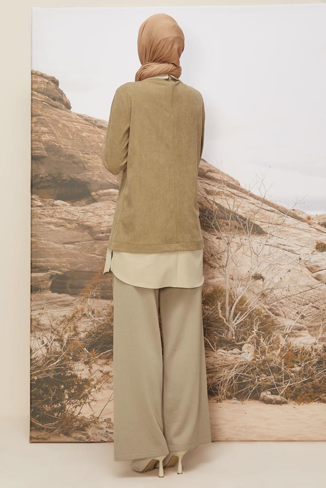 Hijab clothing BROWN SHIRT COLLAR TUNIC 46006 - ALVİNA