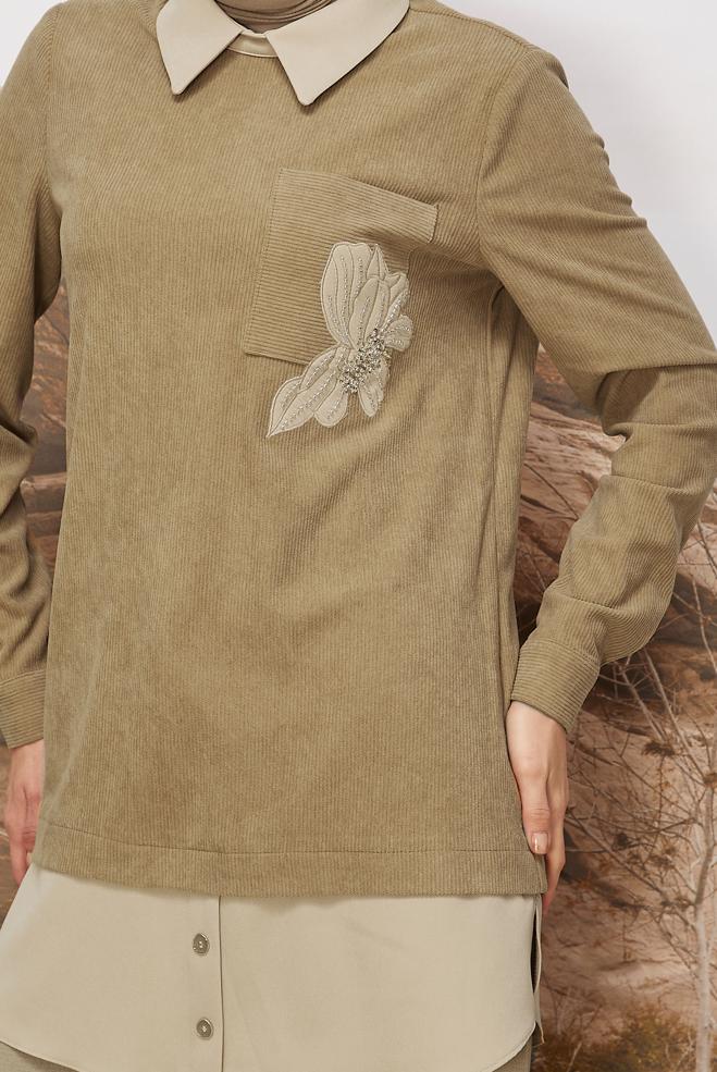Hijab clothing BROWN SHIRT COLLAR TUNIC 46006 - ALVİNA