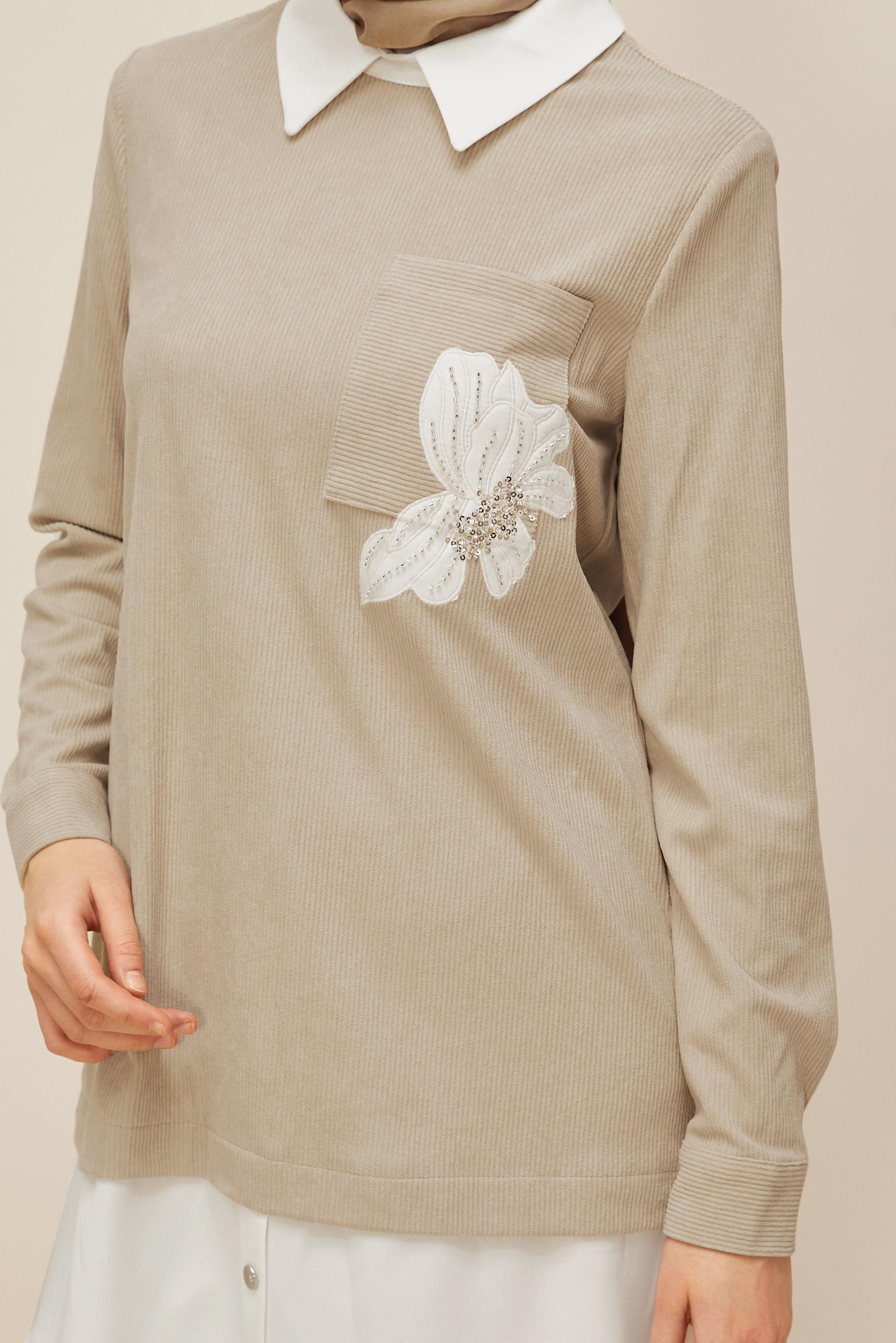 Tesettür giyim BEJ GÖMLEK GARNİLİ TUNİK 46006