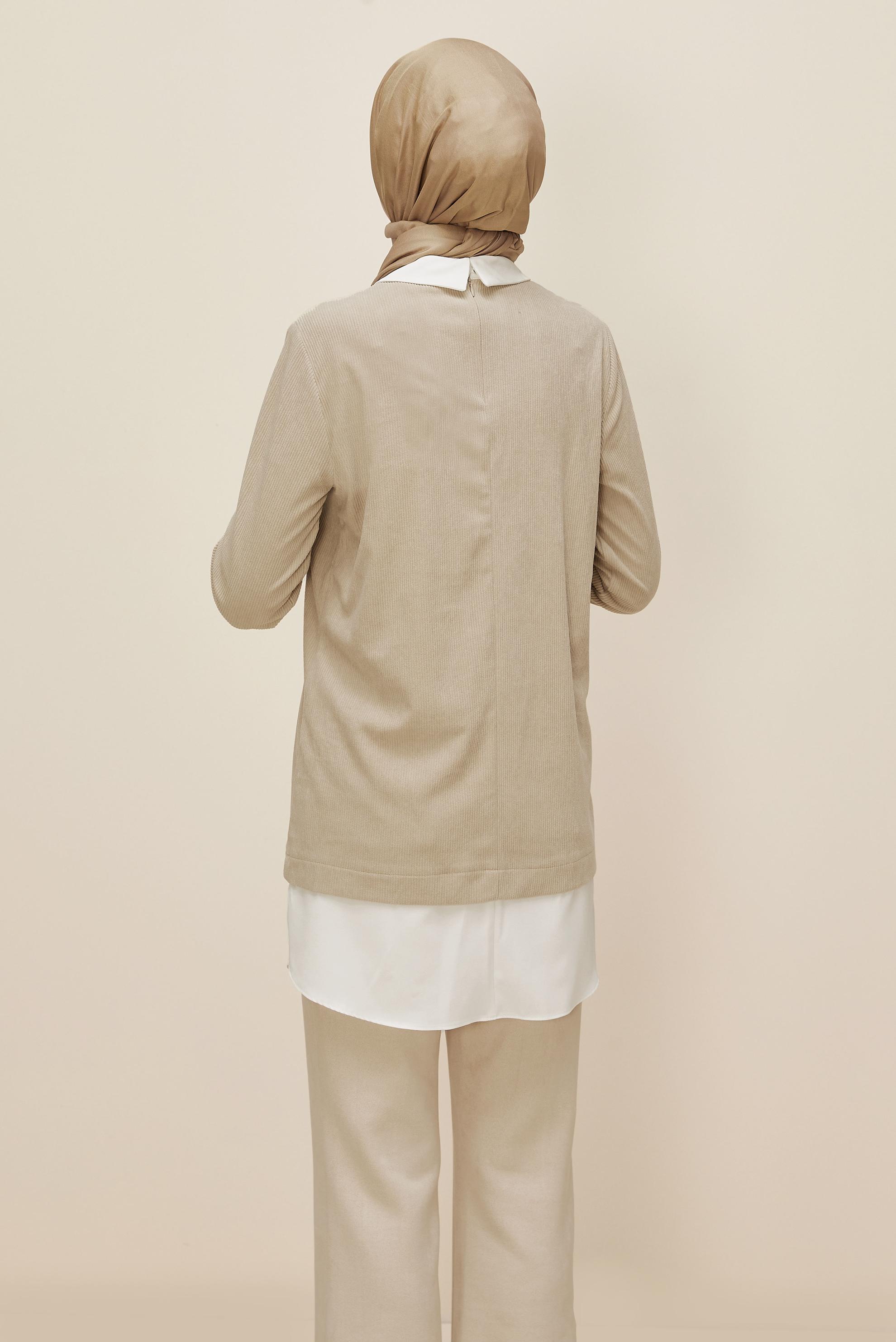 Tesettür giyim BEJ GÖMLEK GARNİLİ TUNİK 46006