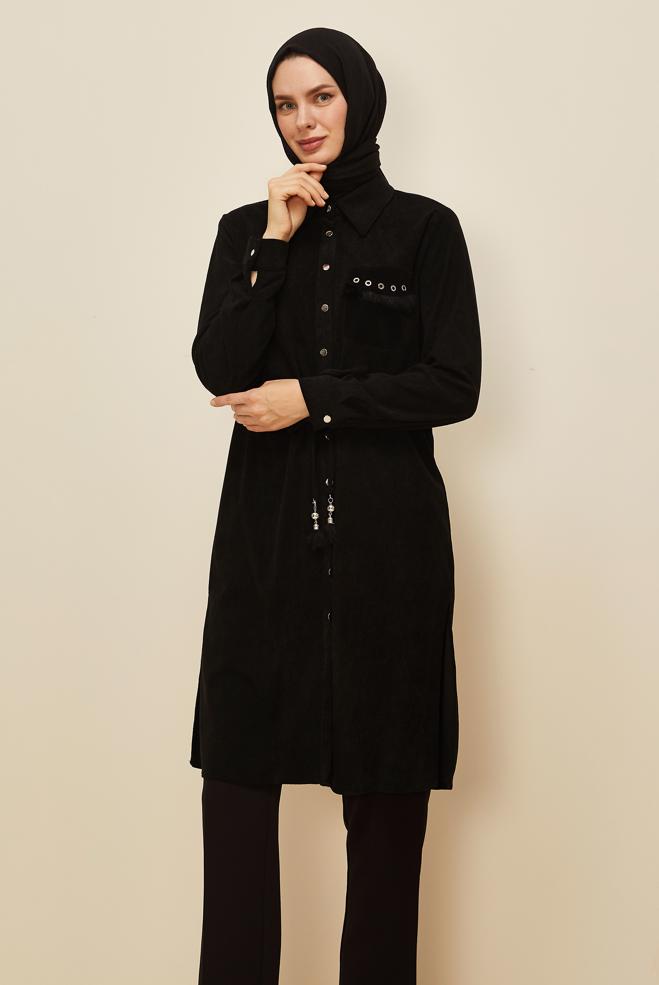 Tesettür giyim SİYAH 46007 8693 TUNİK 38-46 TEK40 - ALVİNA