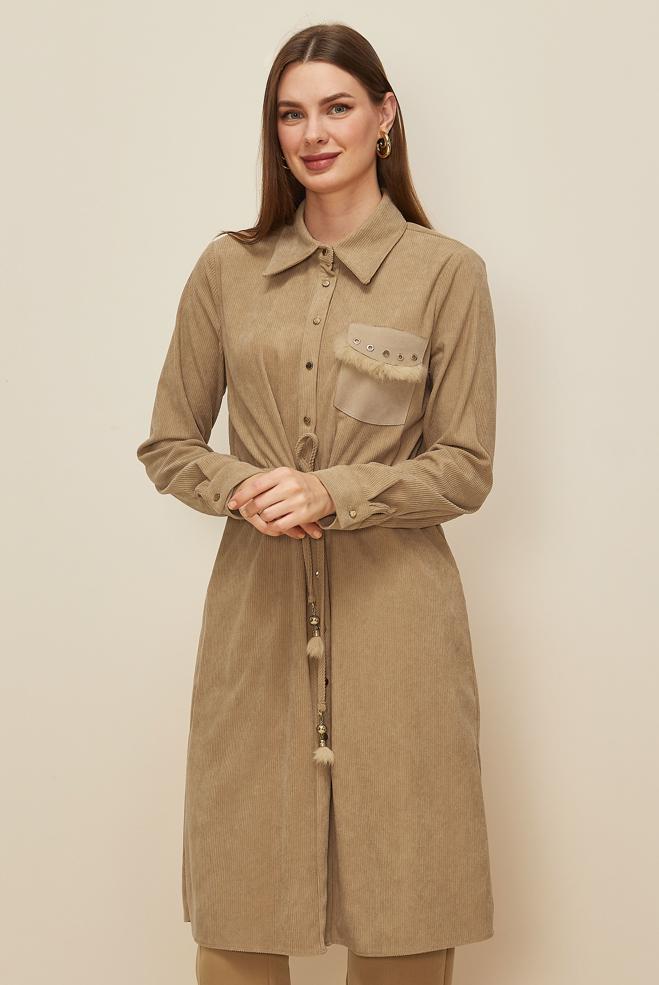 Tesettür giyim KAHVE 46007 8693 TUNİK 38-46 TEK40 - ALVİNA