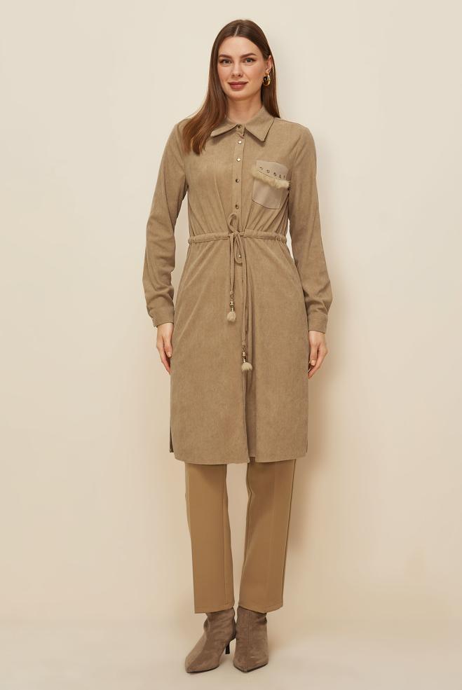 Tesettür giyim KAHVE 46007 8693 TUNİK 38-46 TEK40 - ALVİNA