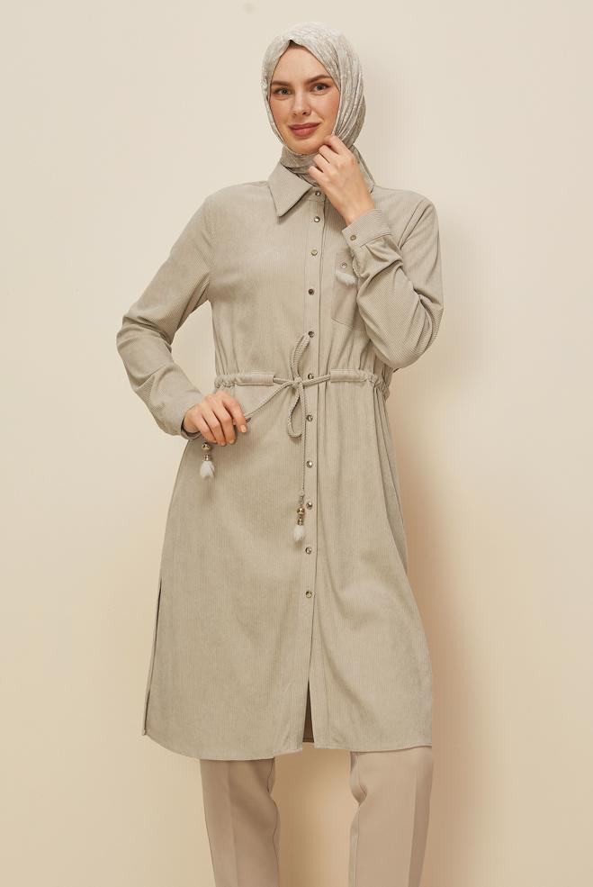Tesettür giyim BEJ 46007 8693 TUNİK 38-46 TEK40 - ALVİNA