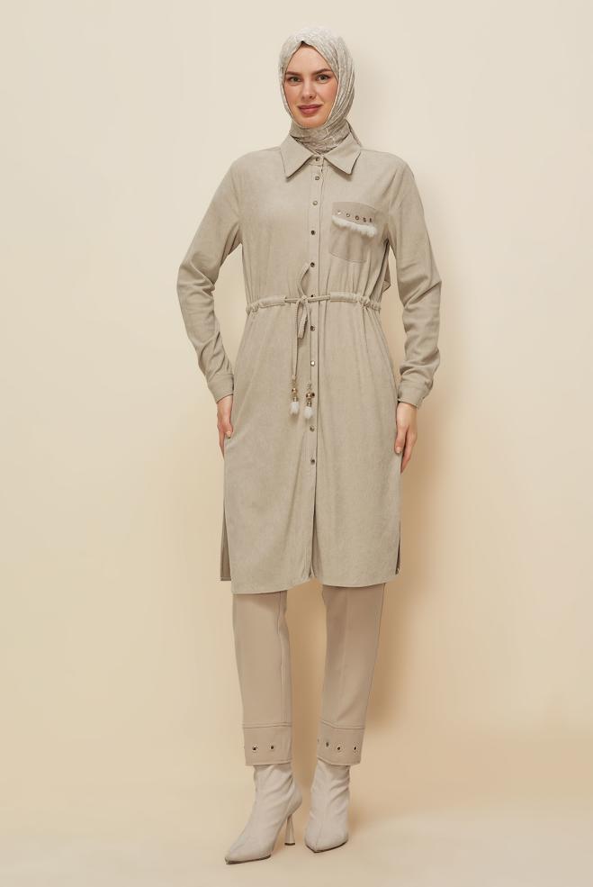 Tesettür giyim BEJ 46007 8693 TUNİK 38-46 TEK40 - ALVİNA