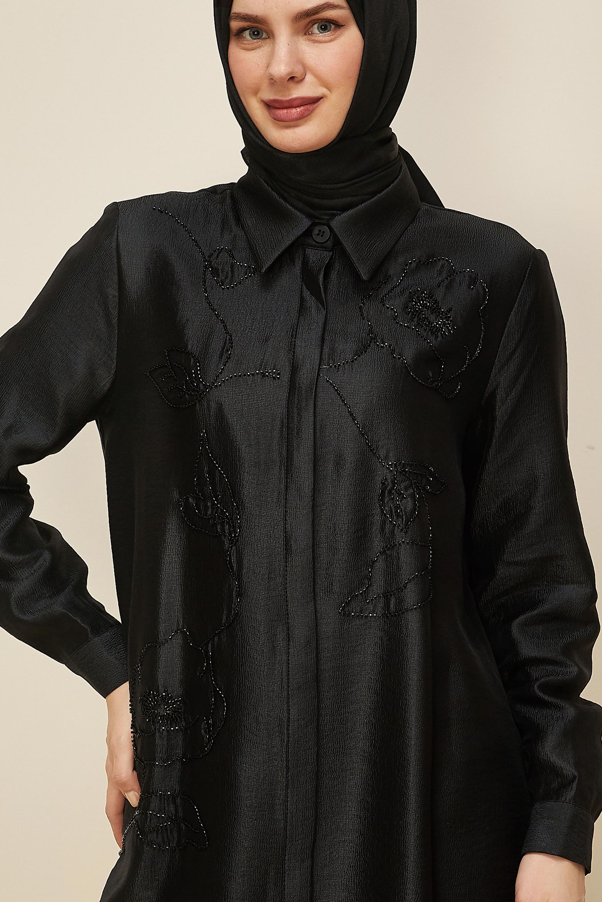 Vêtements hijab NOIR TUNIQUE BRODÉE DE PERLES 46021
