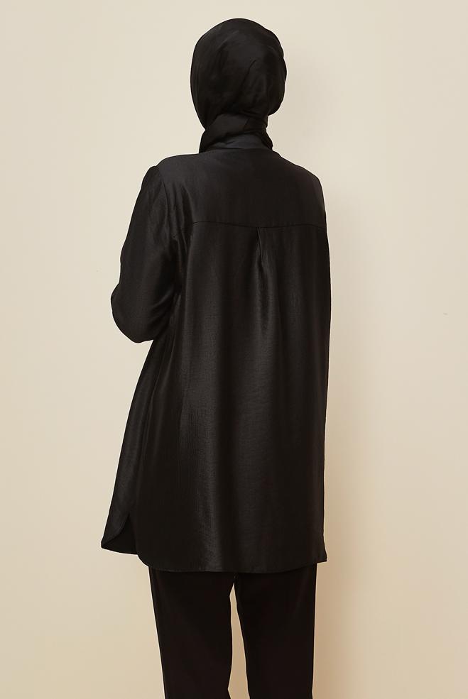 Tesettür giyim SİYAH BONCUK İŞLEMELİ TUNİK 46021 - ALVİNA