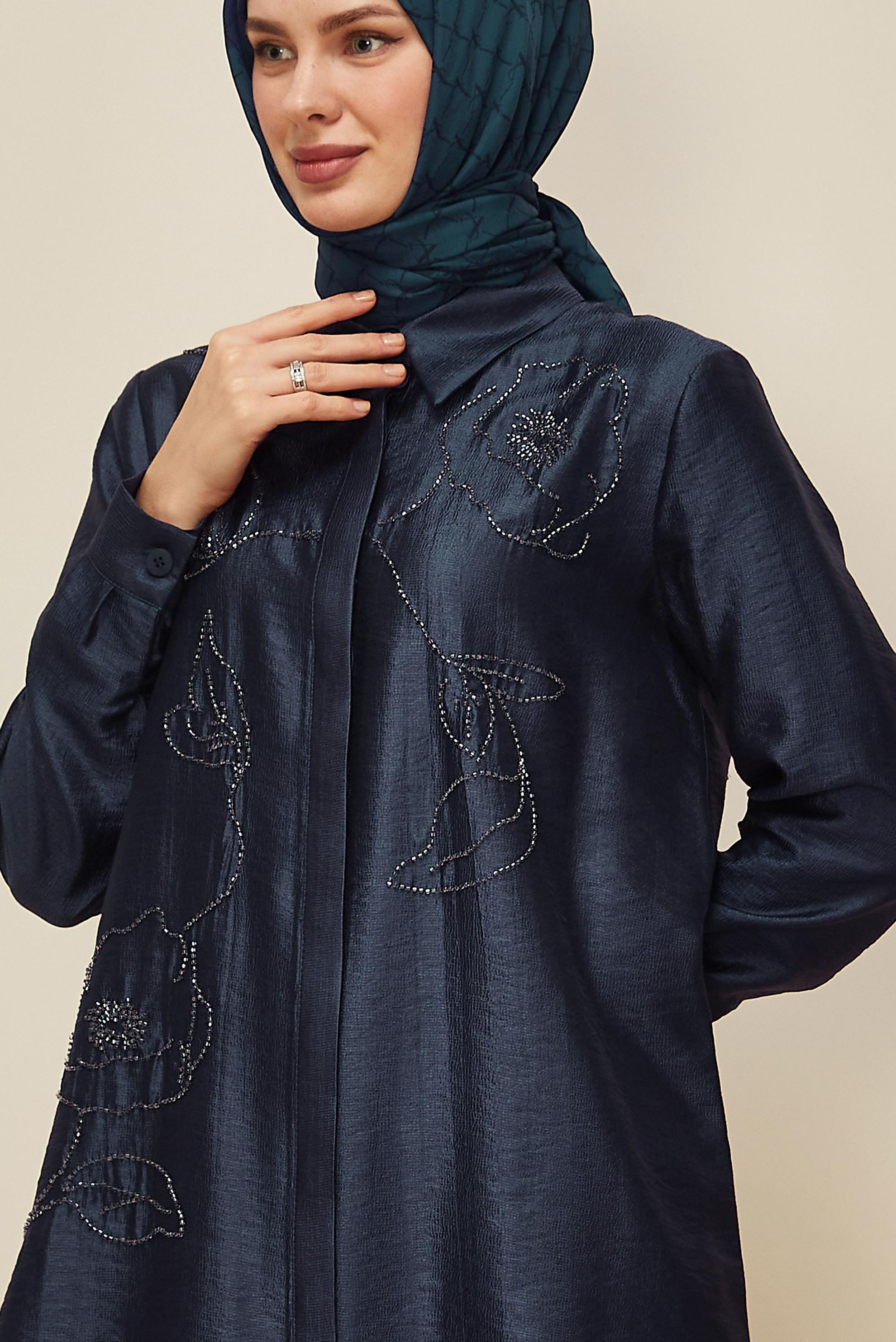 Vêtements hijab BLEU MARINE TUNIQUE BRODÉE DE PERLES 46021